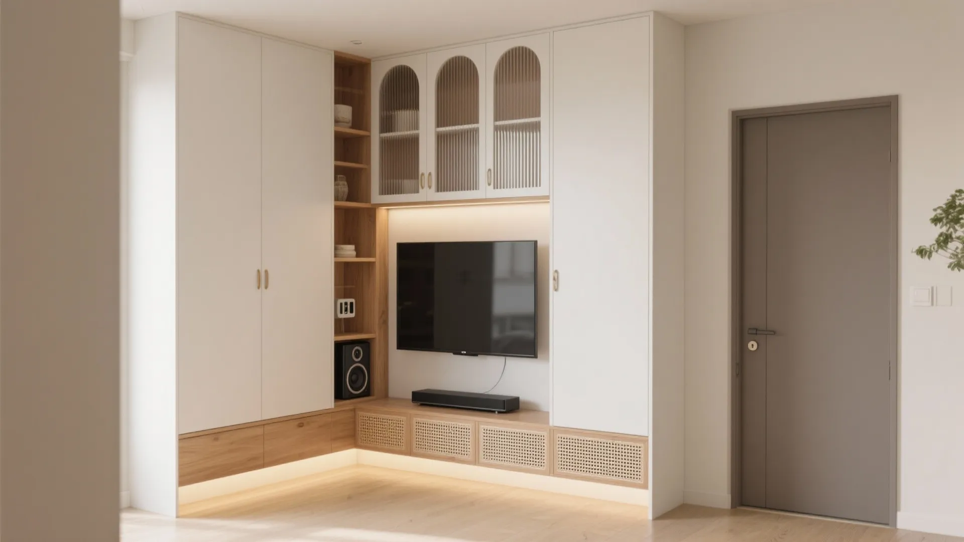 2) Built-In Corner Cabinet with Hidden Storage