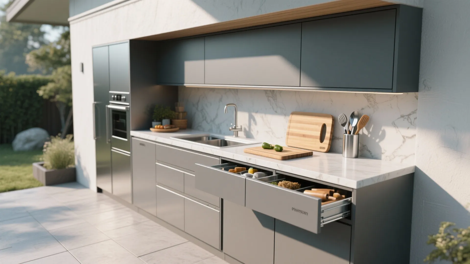 4. Built-in Counter and Weatherproof Cabinets