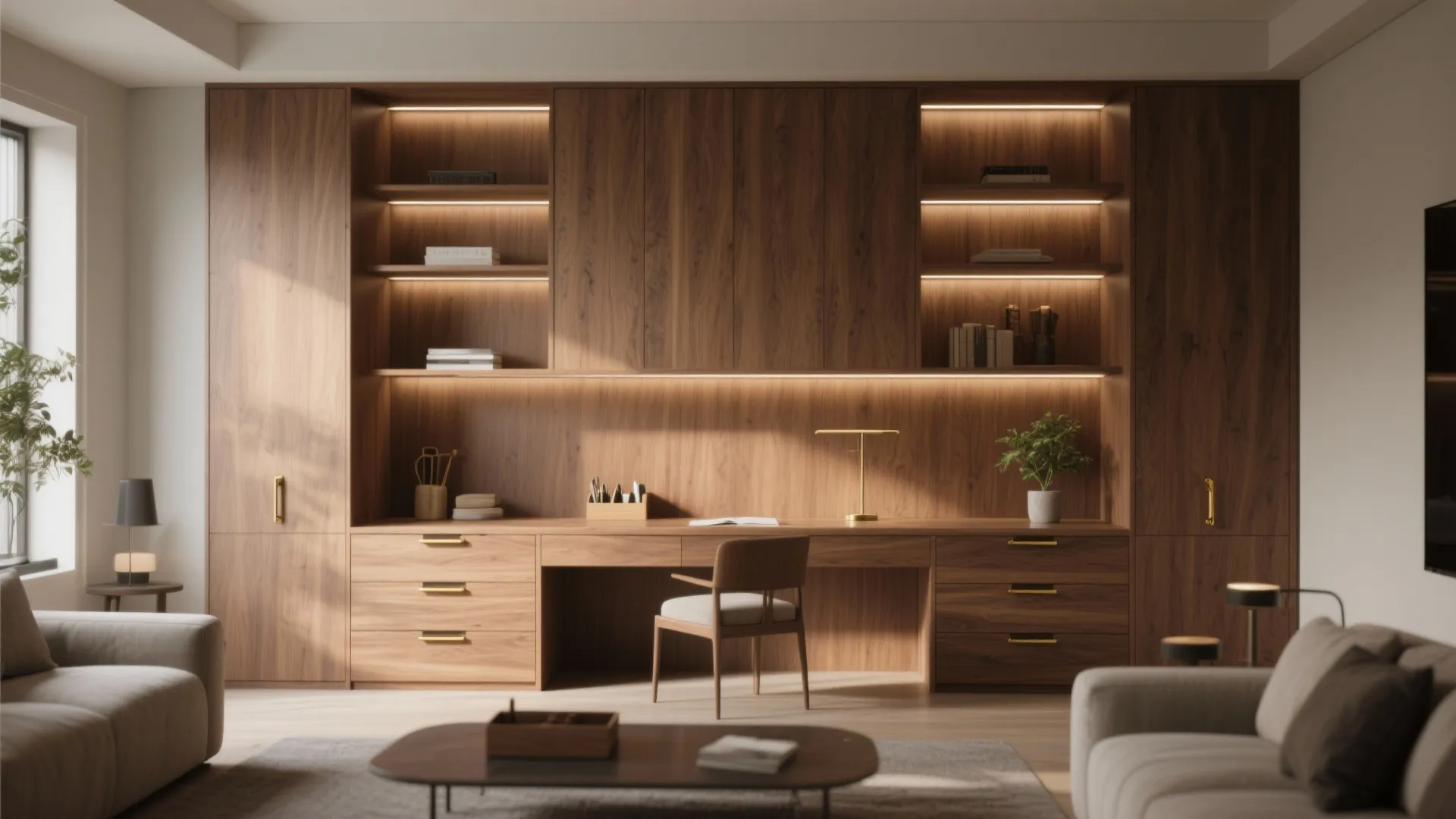 4. Built-in Shelving with Integrated Desk (A Designer’s Favorite)