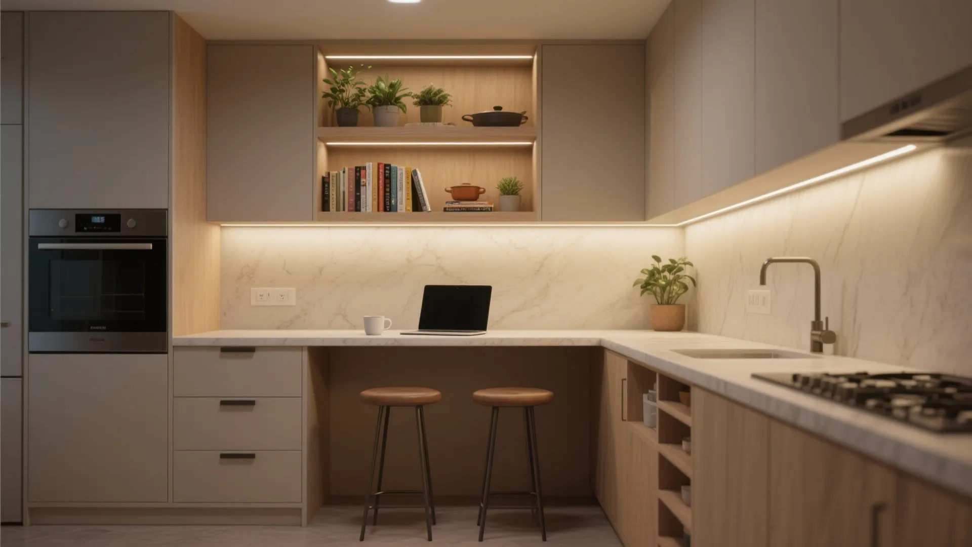 5. Built-in desk nook that doubles as a breakfast bar