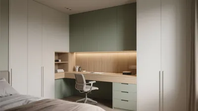 Modern Bedroom with Integrated Home Office Design