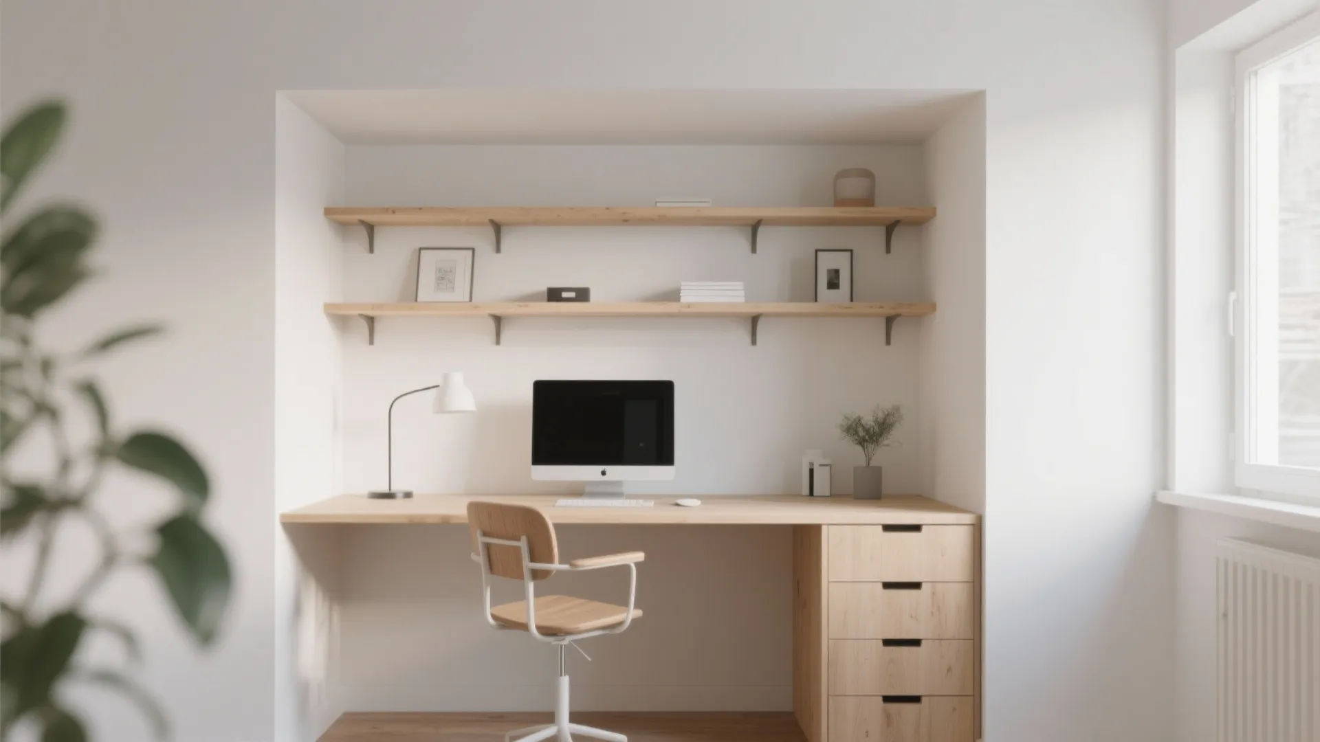 1. Built-in Desk with Floating Shelves