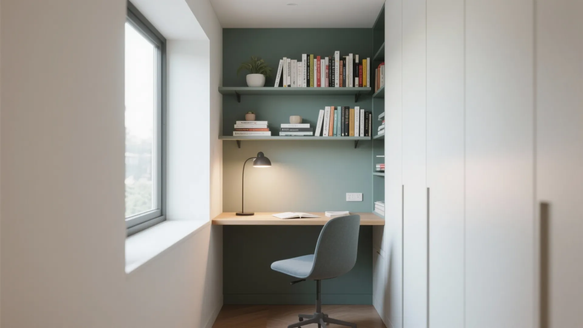 Built-in Desk under Floating Shelves