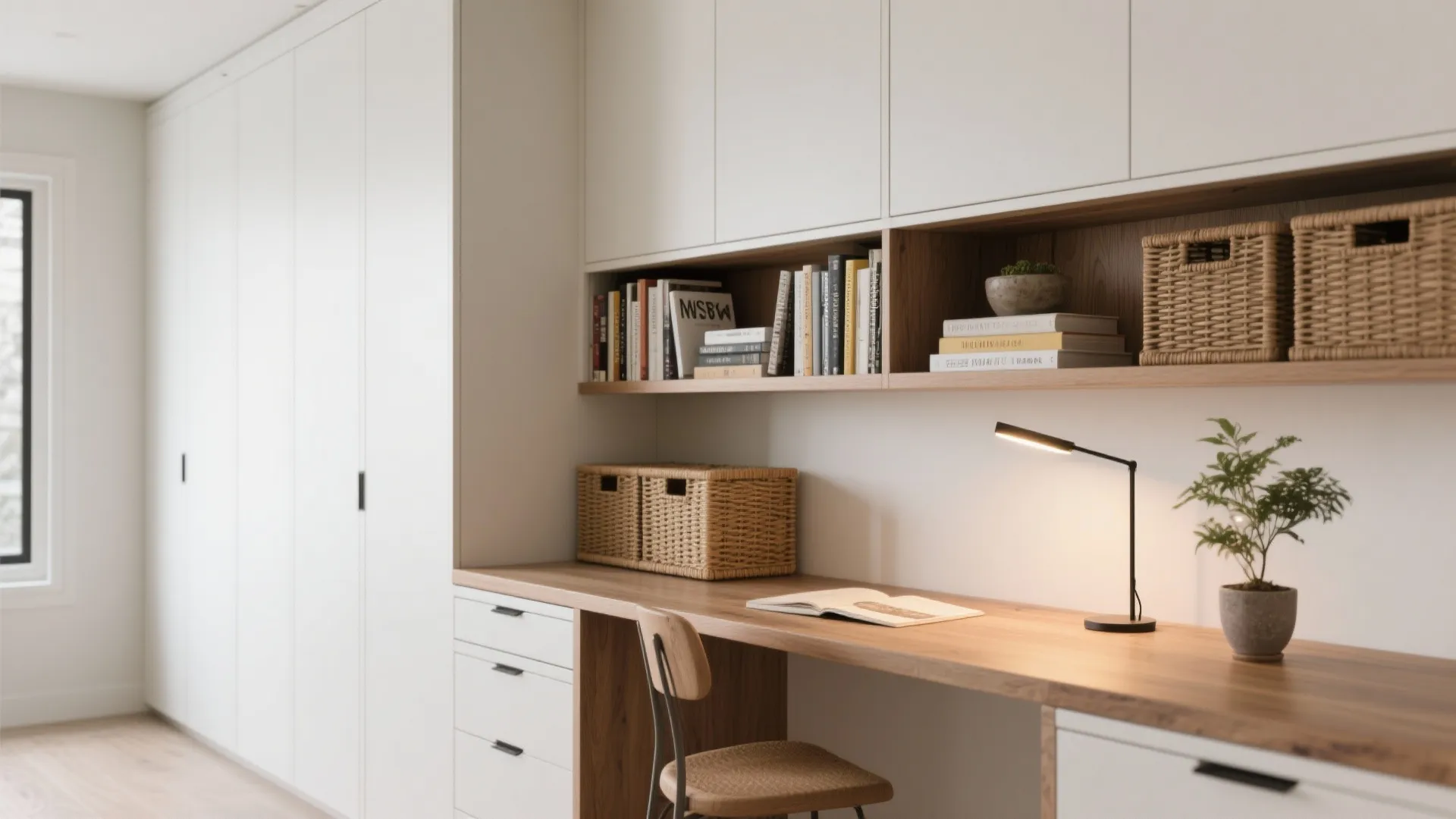 1. Built-in desk with vertical storage