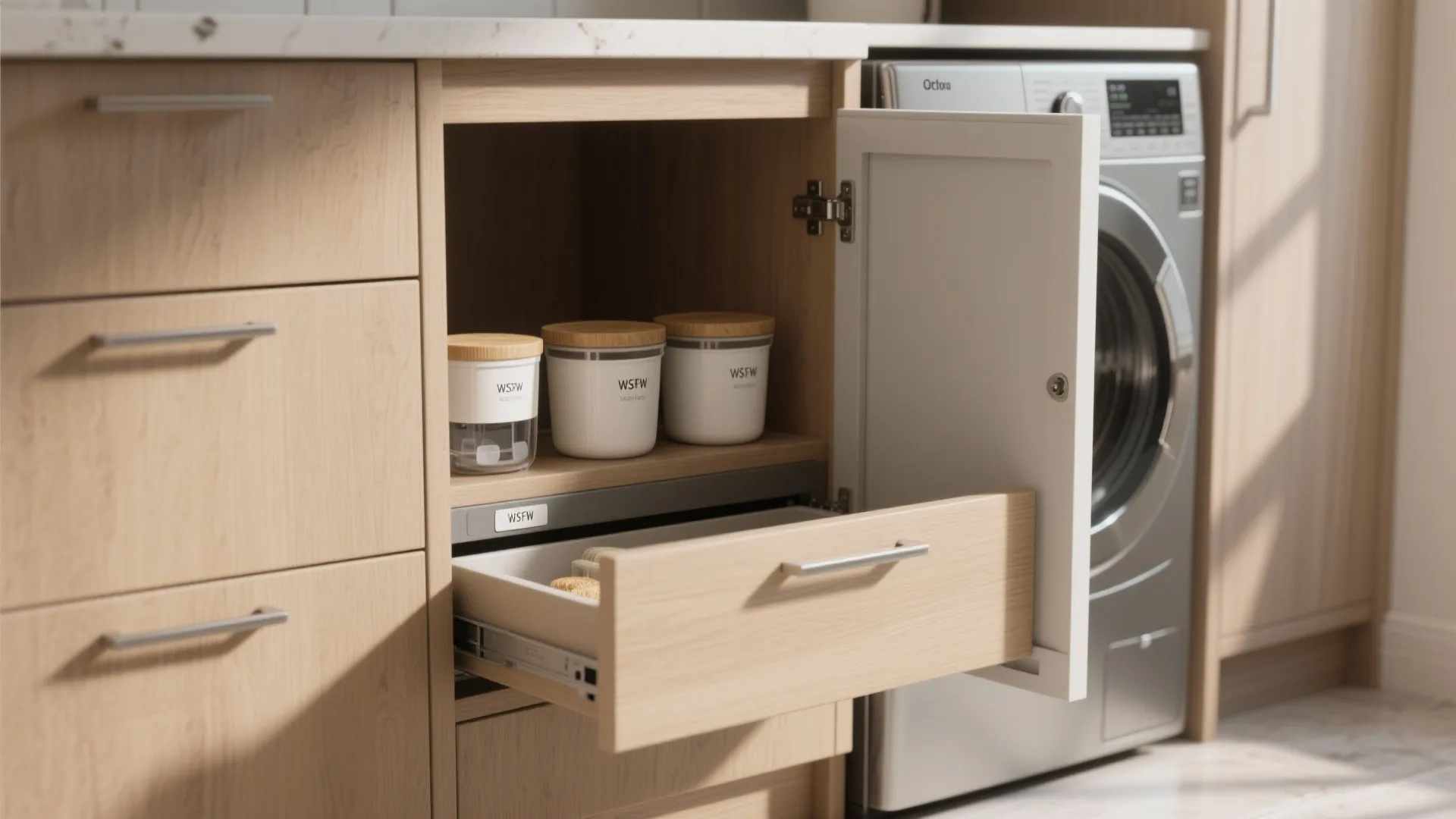 Built-in cabinet dispenser with measuring cups