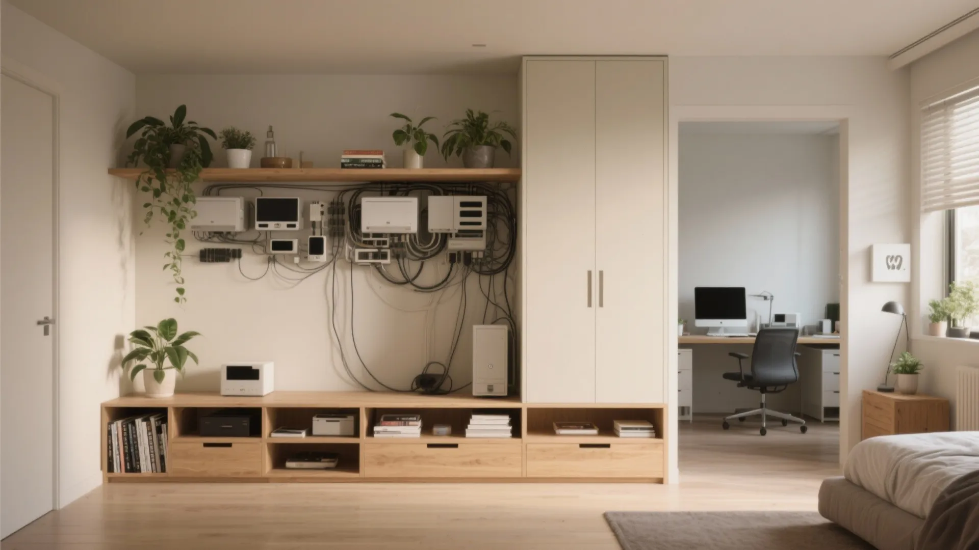 2. Built-in storage that doubles as a room divider