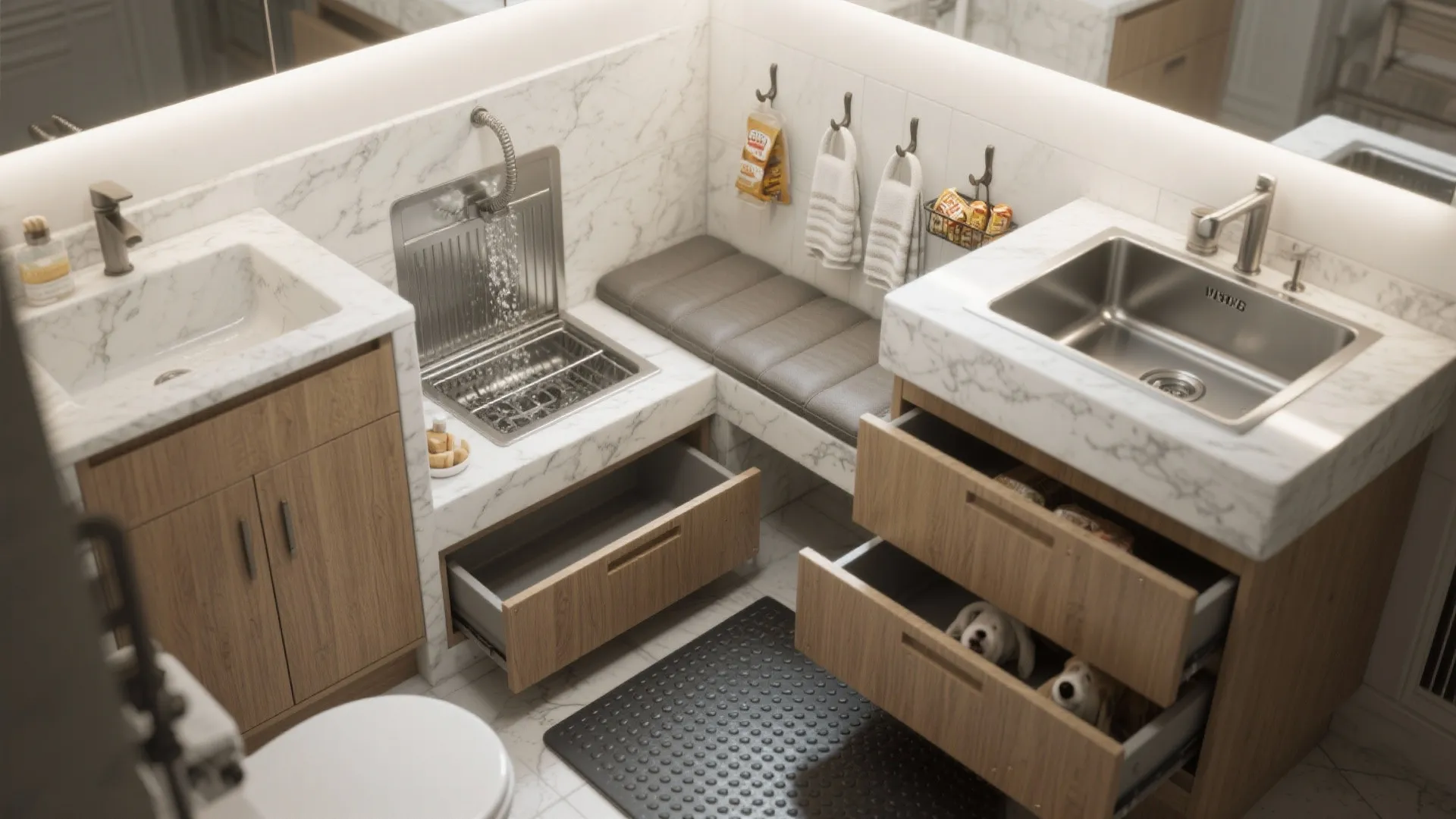 Built-in dog wash + clever storage