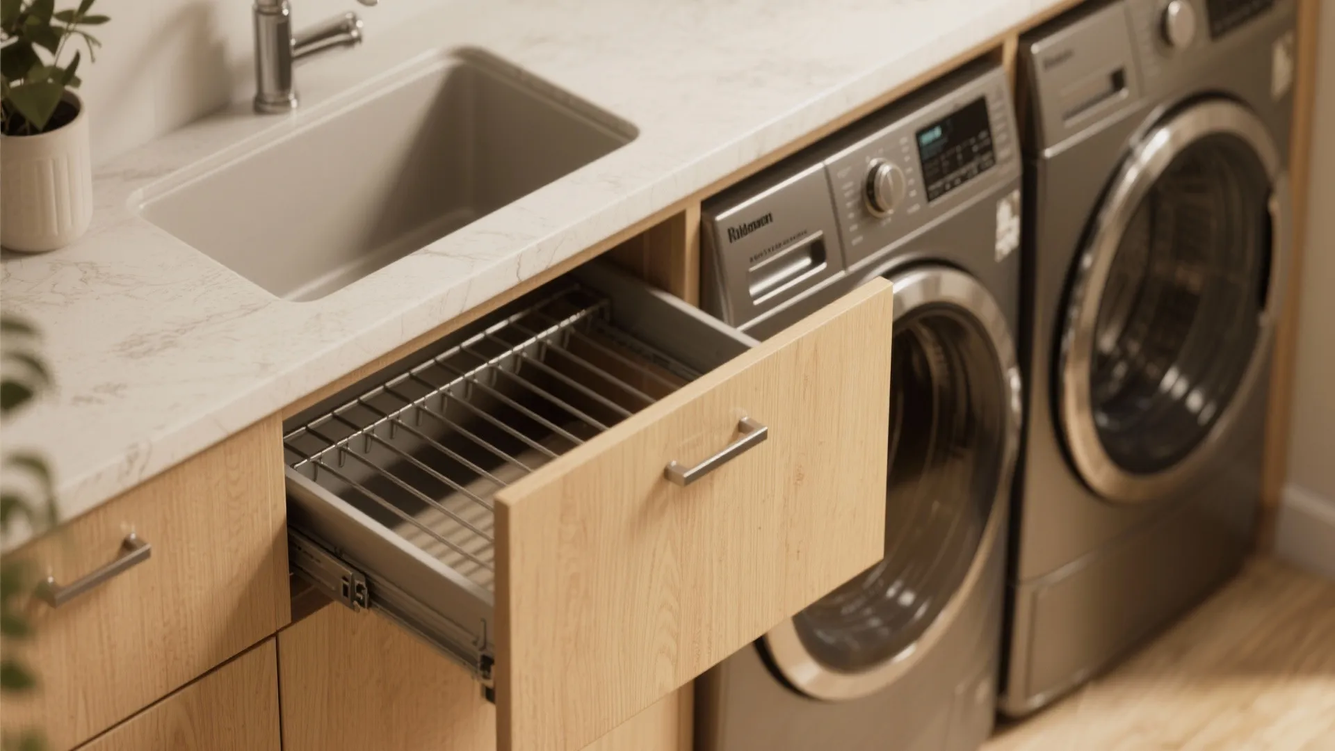 4. Built-In Cabinets with Pull-Out Drying and Sink