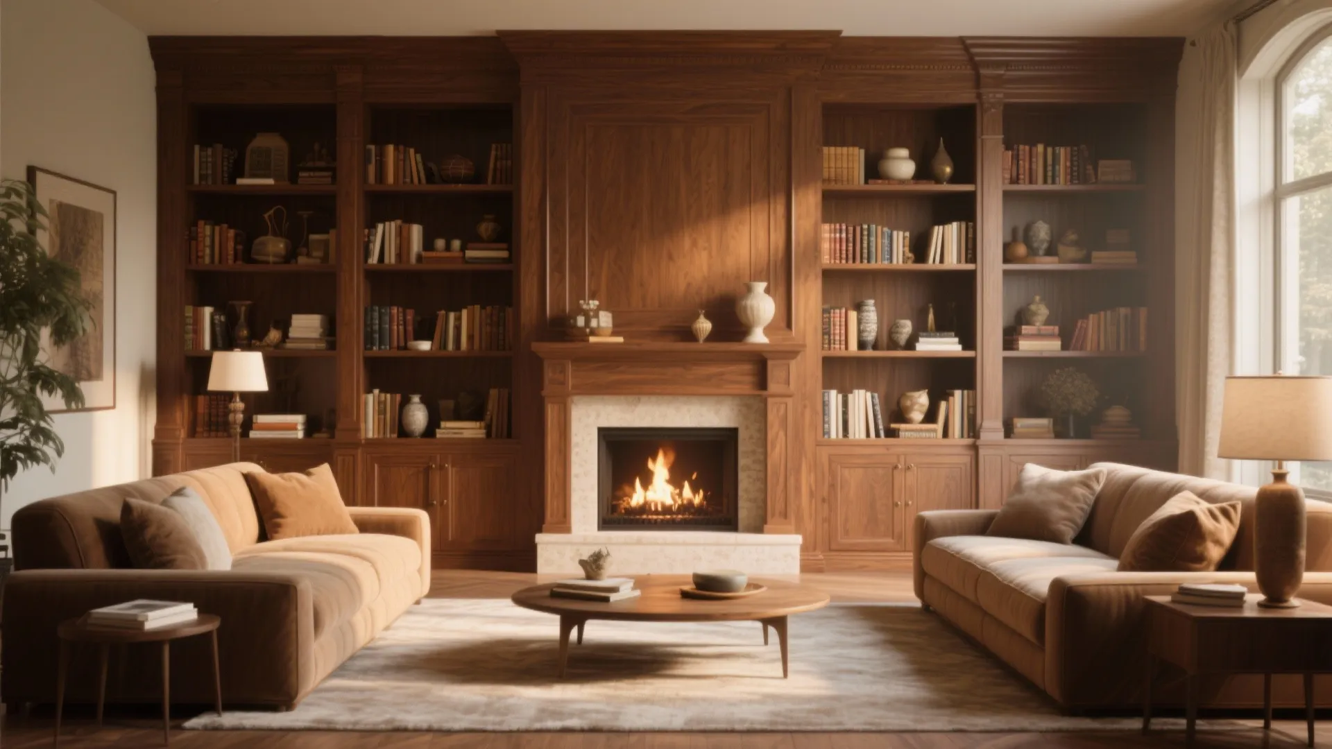 2. Built-In Bookshelves Around a Fireplace