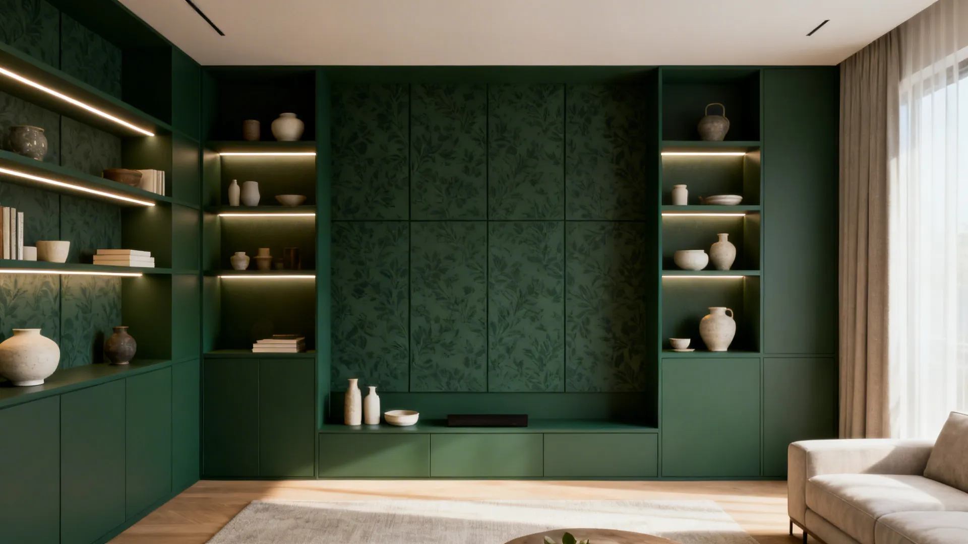 3. Built-in shelving painted to match