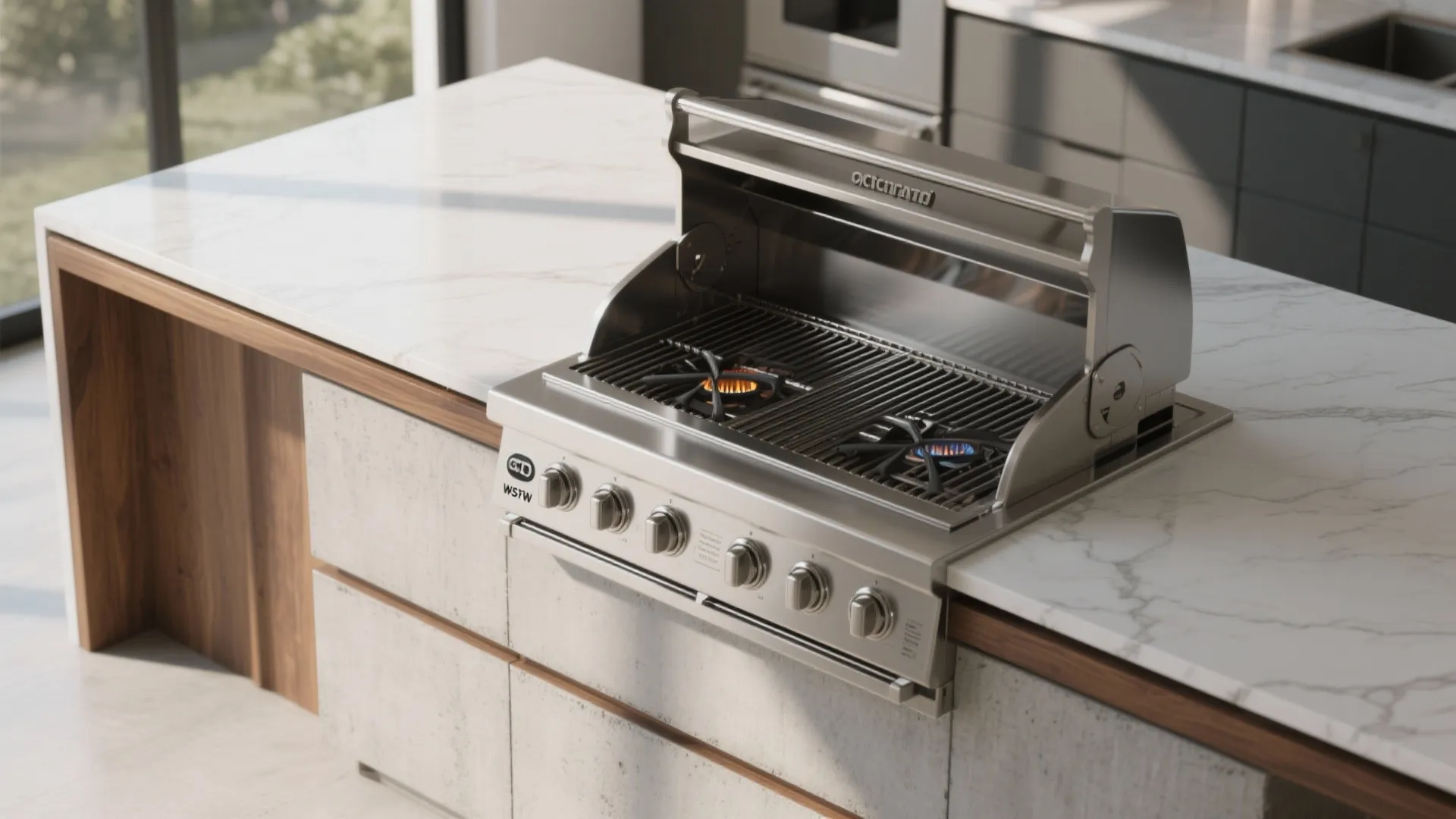 2. Built-in grill with mixed-material island