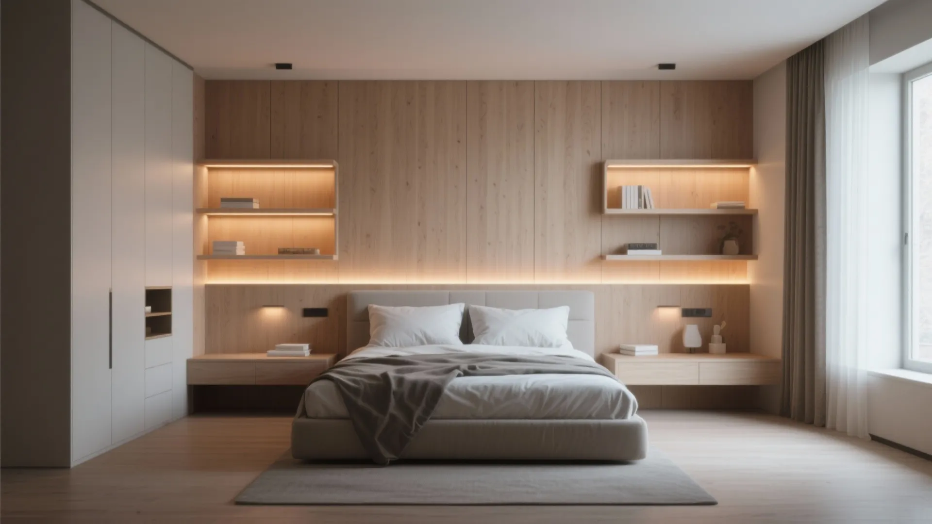 5. Built-In Headboard Wall with Lighting