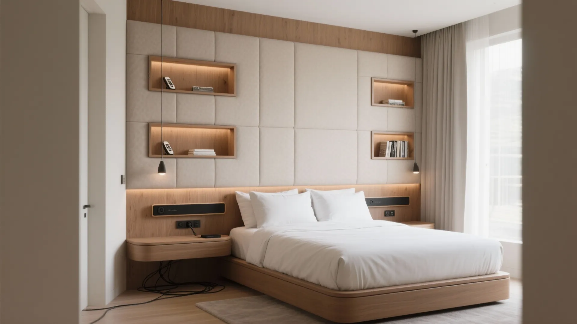 4) Built-In Headboard Wall: Storage, Niche, and Sound Damping