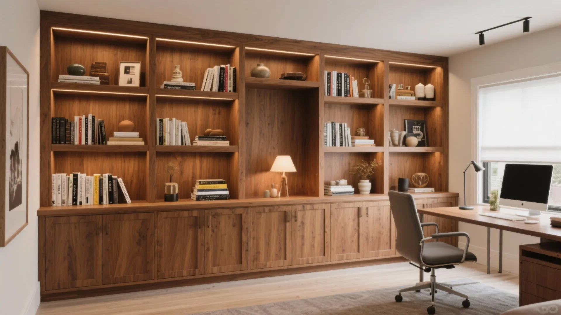 2. Built-in Bookshelves with Hidden Storage