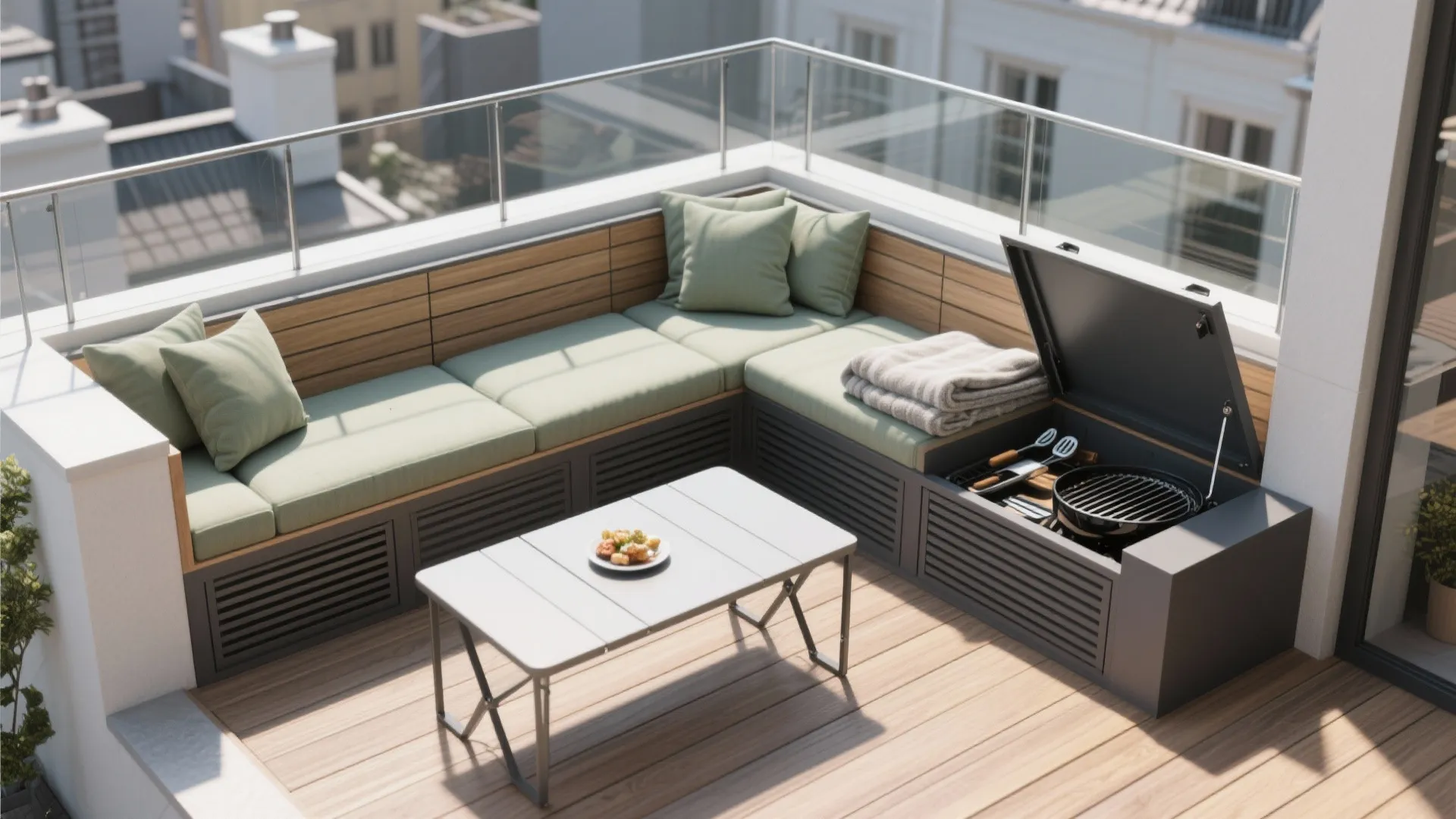 3) Built-in L-shaped seating with hidden storage