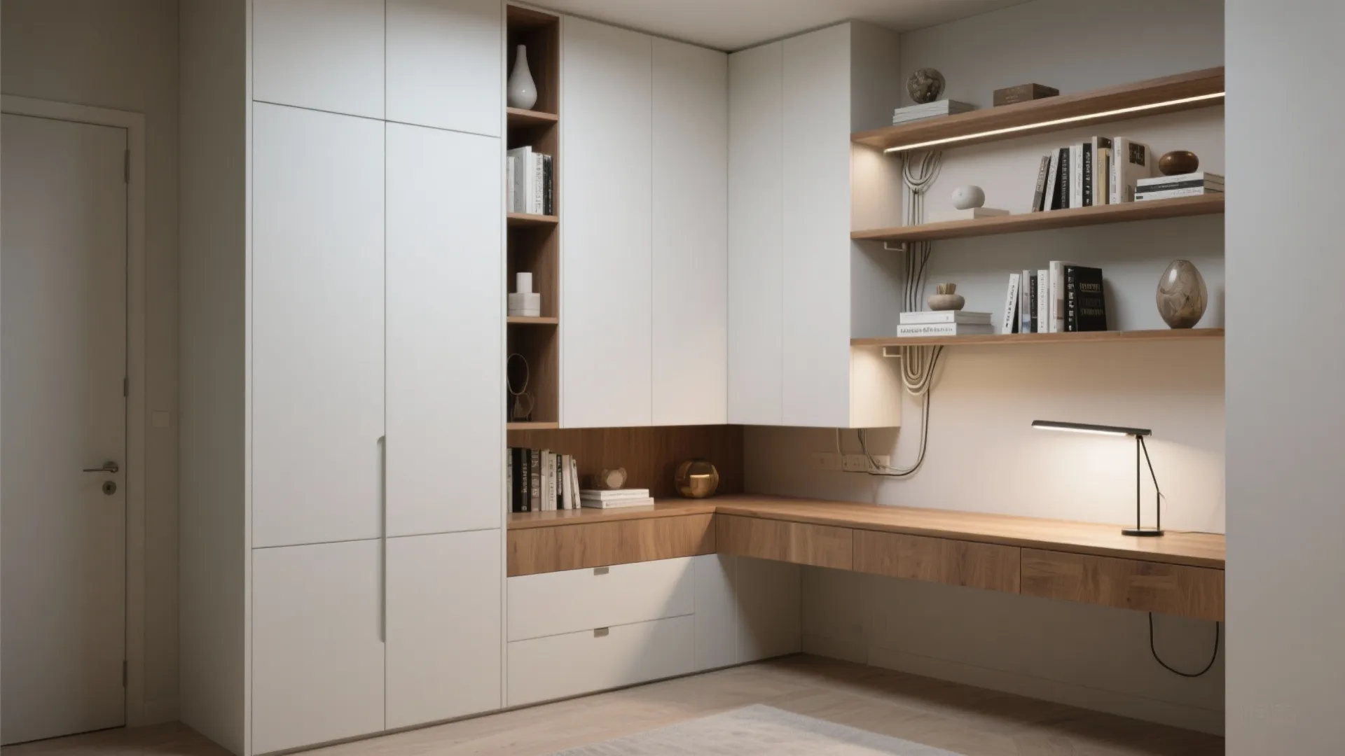 2. Built-in L-shaped desk with vertical storage