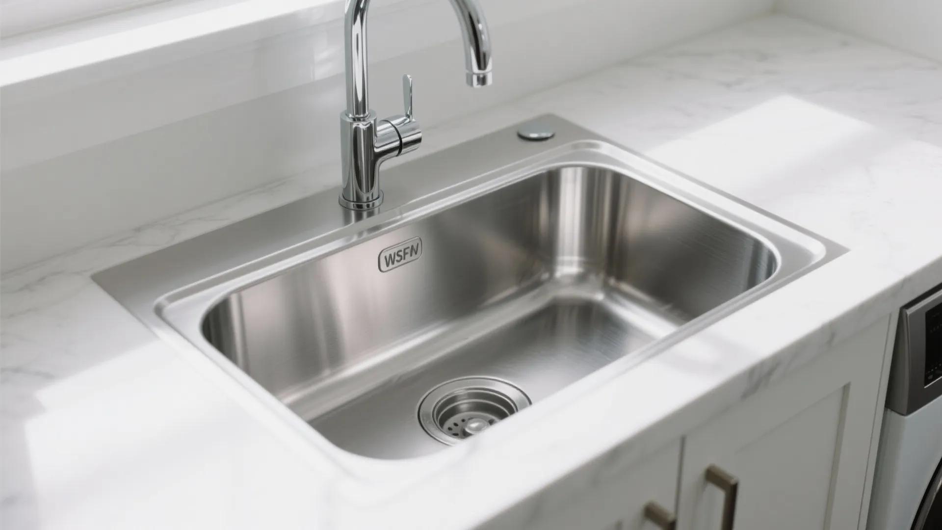 Stainless steel built-in laundry sink with chrome faucet