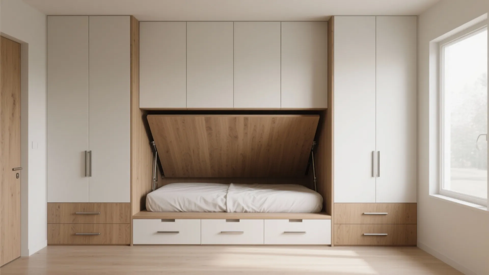 1. Built-in wall bed with layered storage