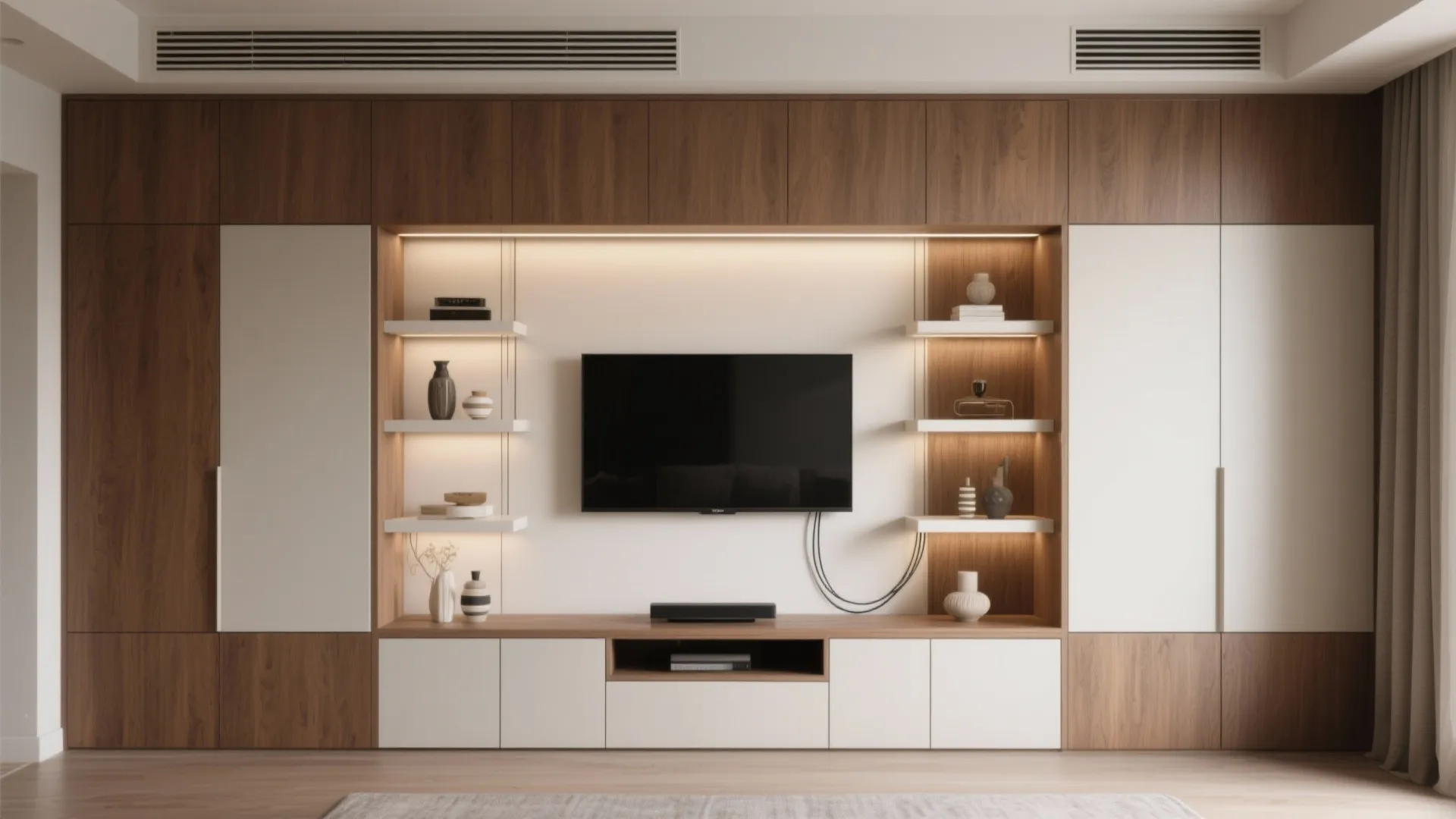 3. Built-in Media Wall with Storage
