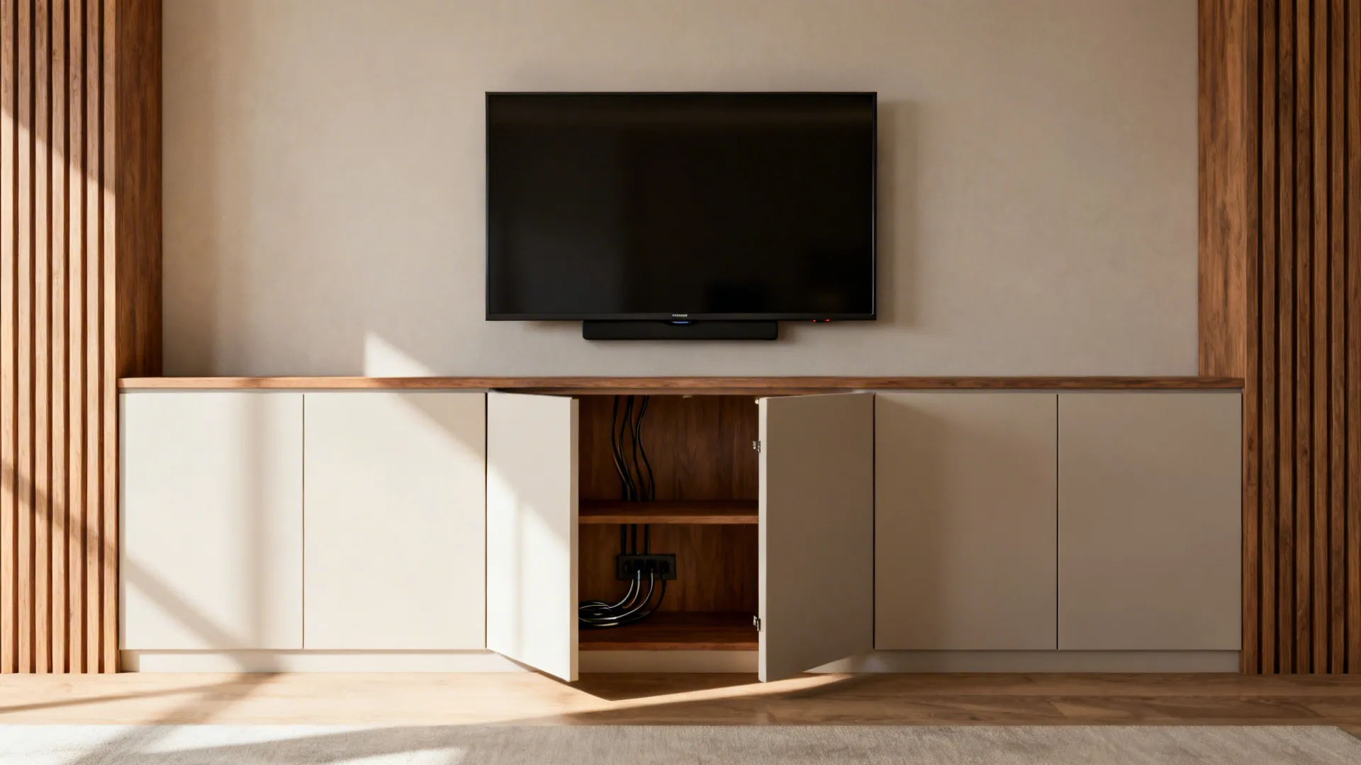 1. Built-in media wall with concealed storage