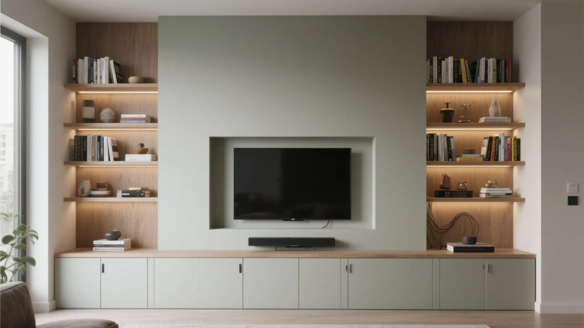 Built-In Shelves That Double as a Media Wall
