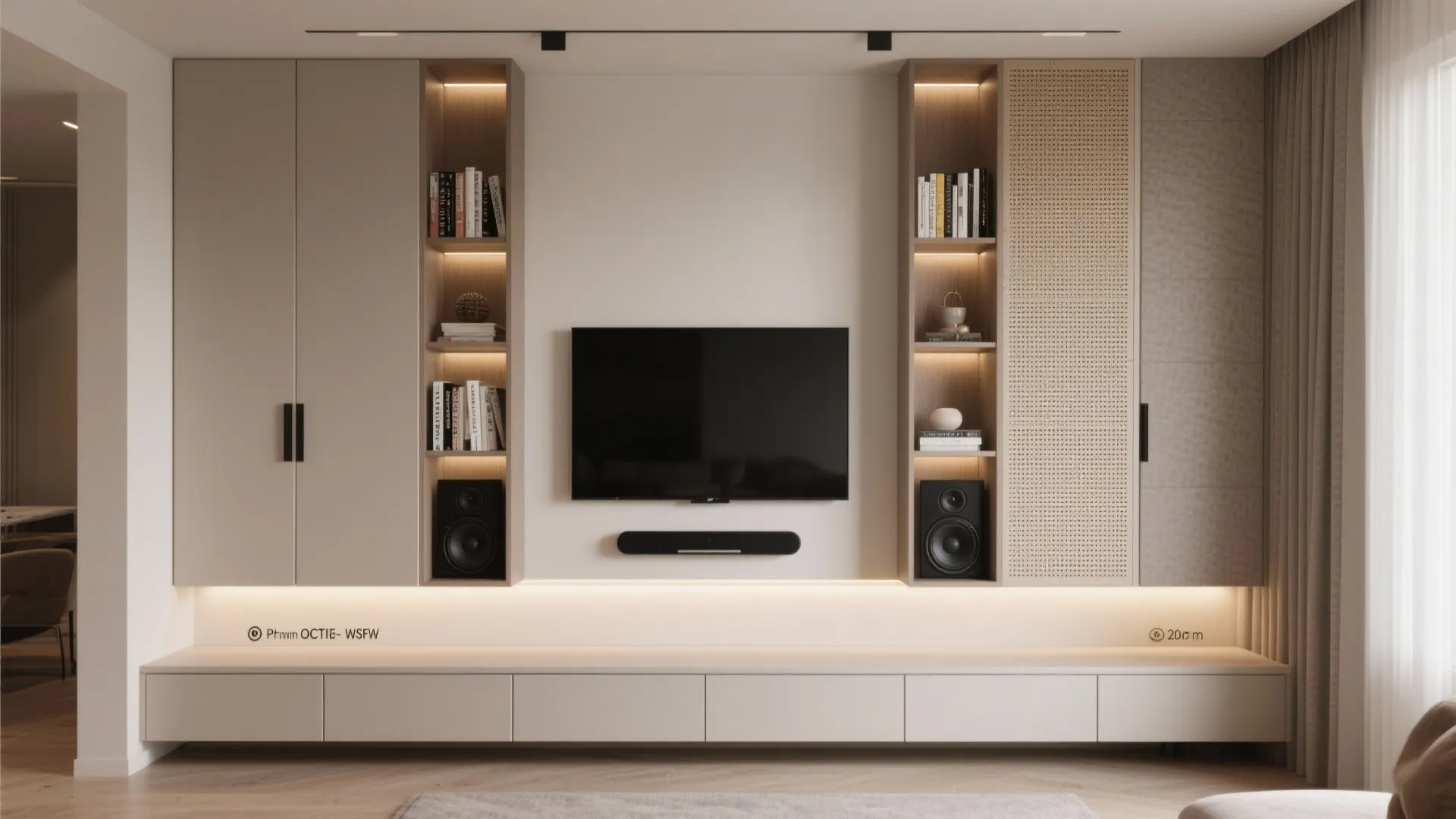 3) Built-in Media Wall With Vertical Storage