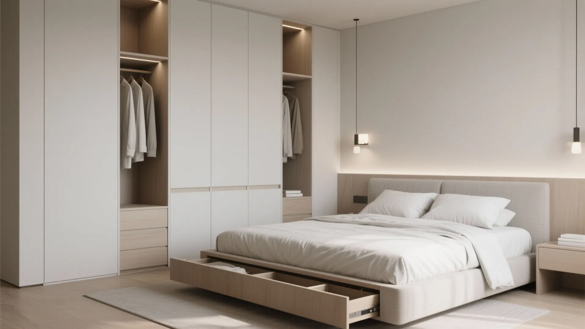 5. Minimalist Layout with Built-in Storage