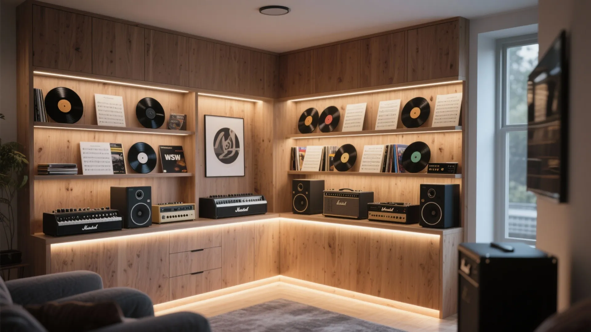 5. Built-In Shelving for Music Gear