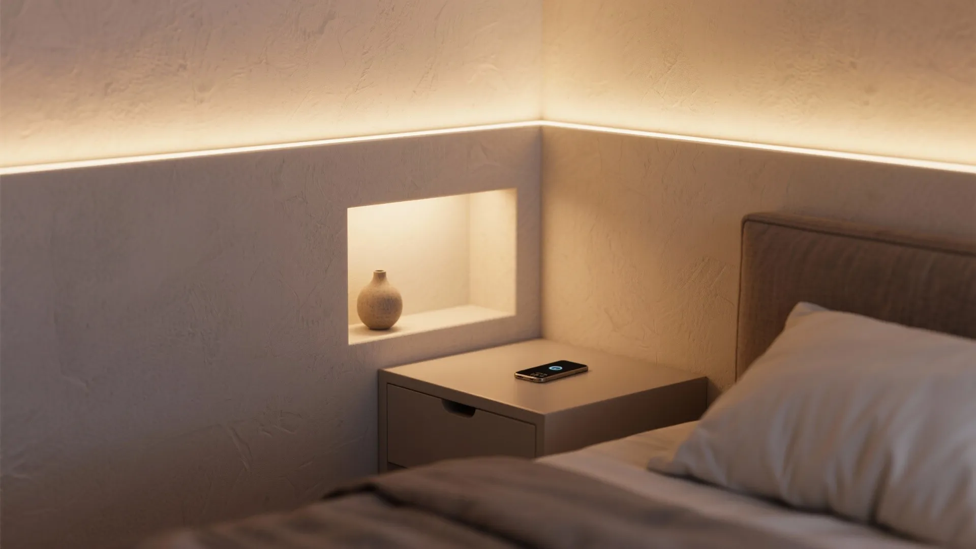 2. Built-in wall niches with integrated lights