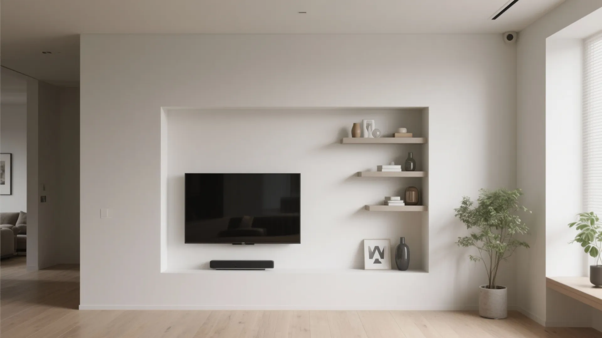 3) Built-in wall niche with asymmetrical shelving