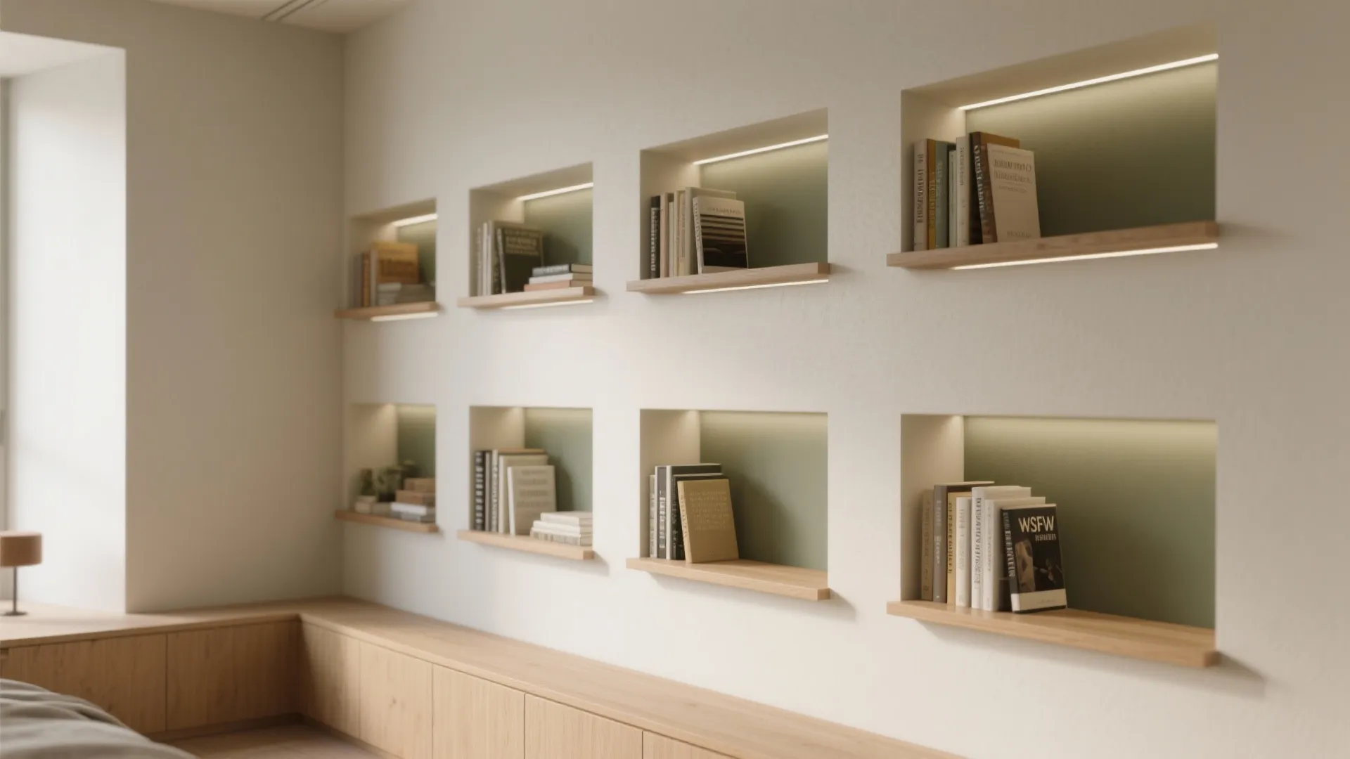 1. Built-in niches that disappear into the wall