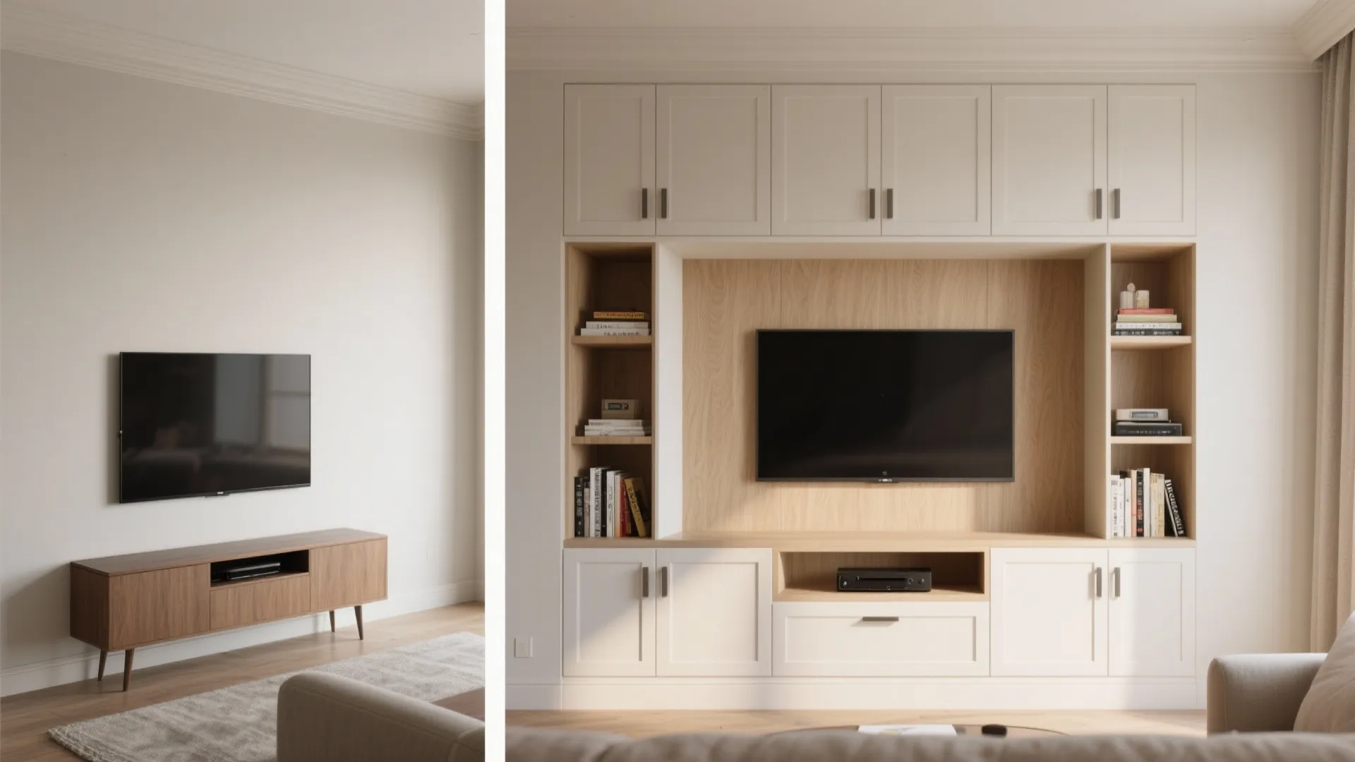 3. Built-in niches and multi-use media walls