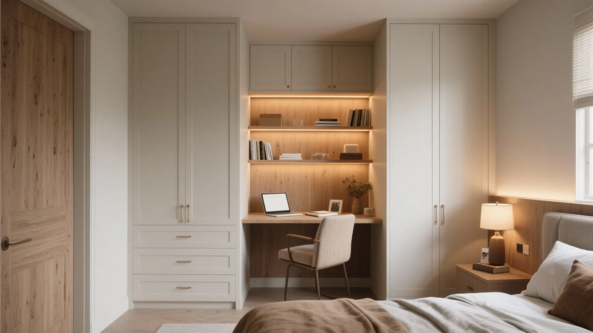 Built-in study nook with lighting