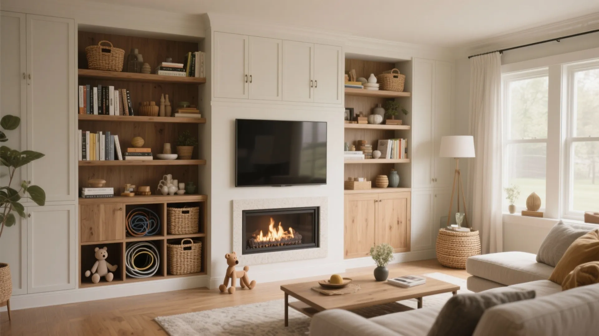 3. Built-in Shelving and Fireplace Nook