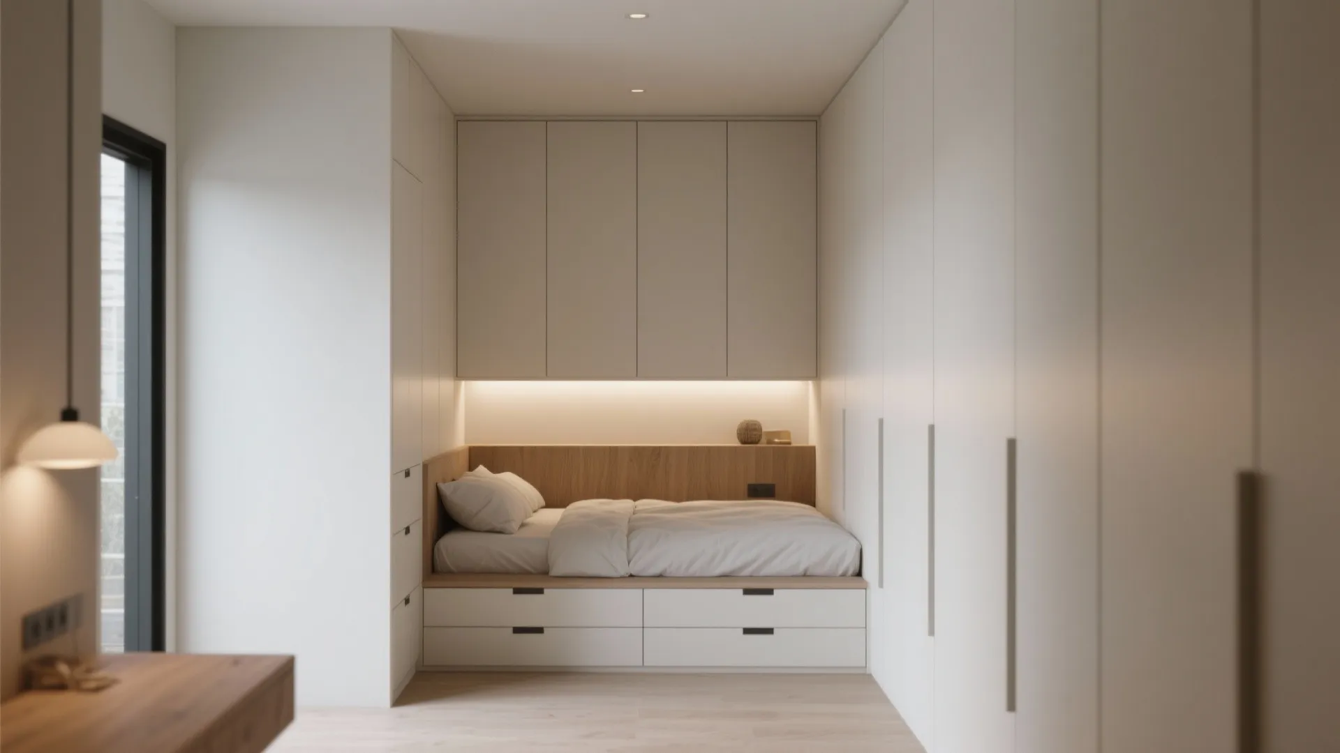 2. Built-in Storage with Off-White Cabinets