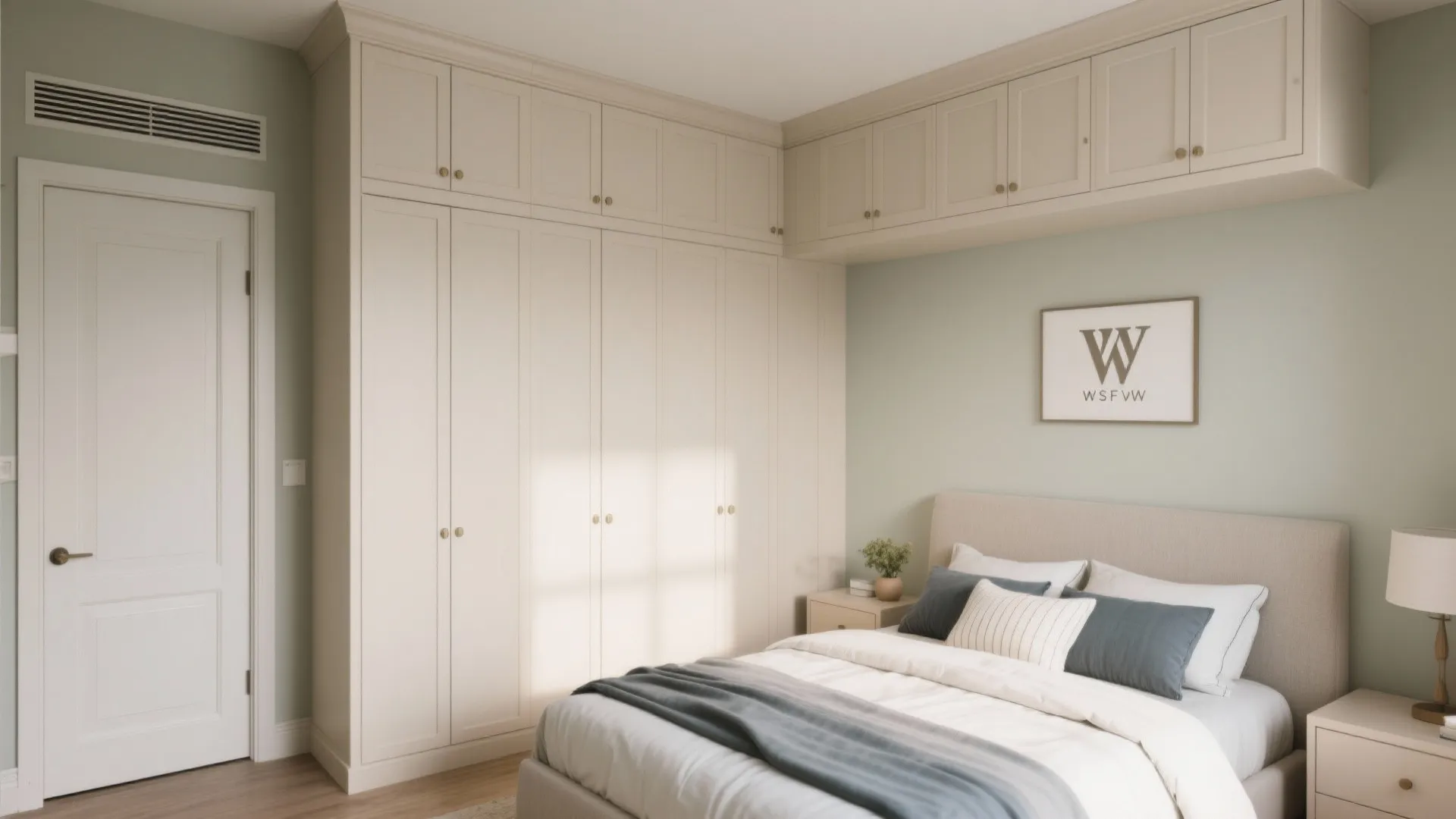 Built-in wardrobe with overhead cabinets