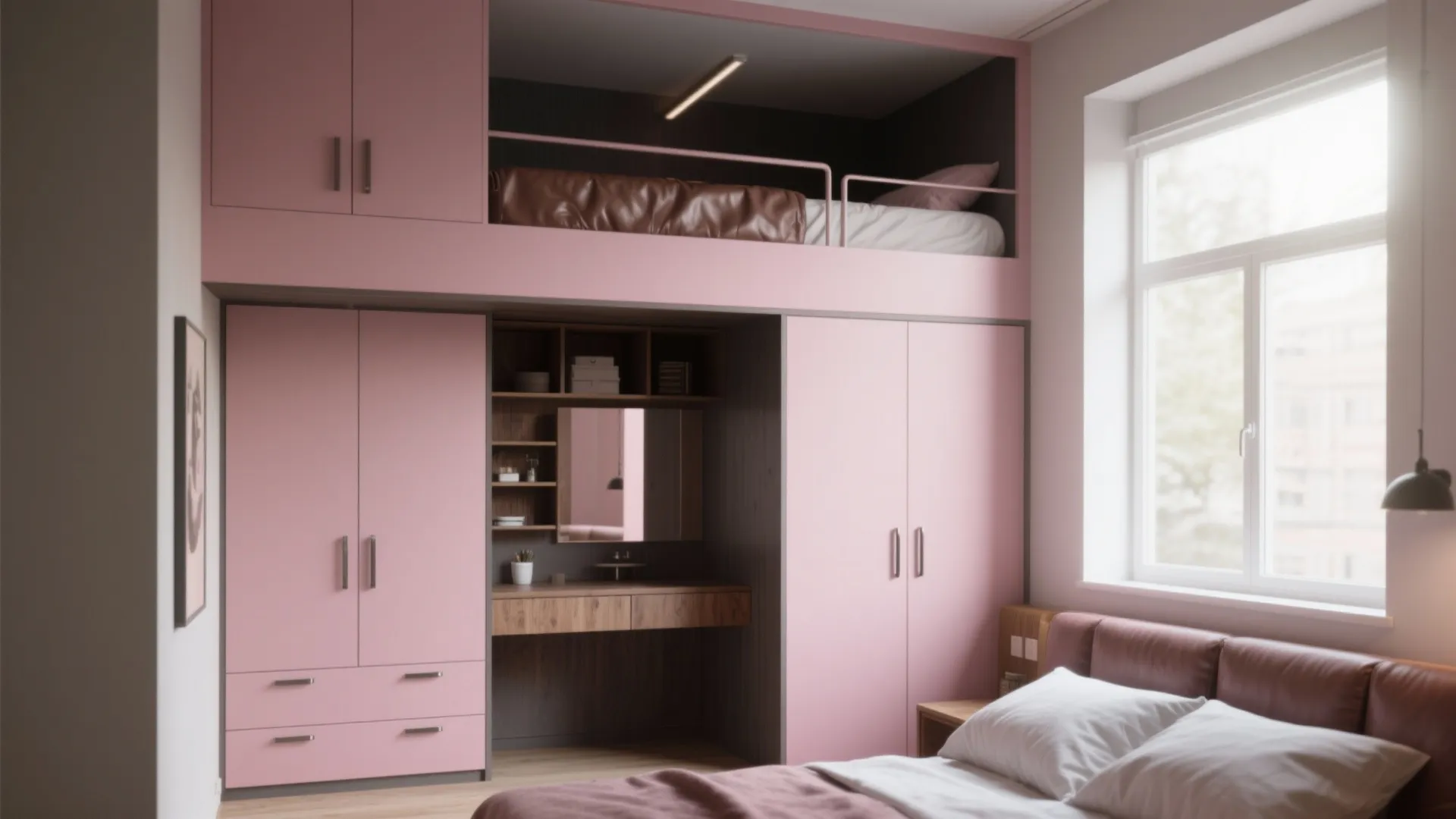 3. Pink Accents with Functional Built-ins