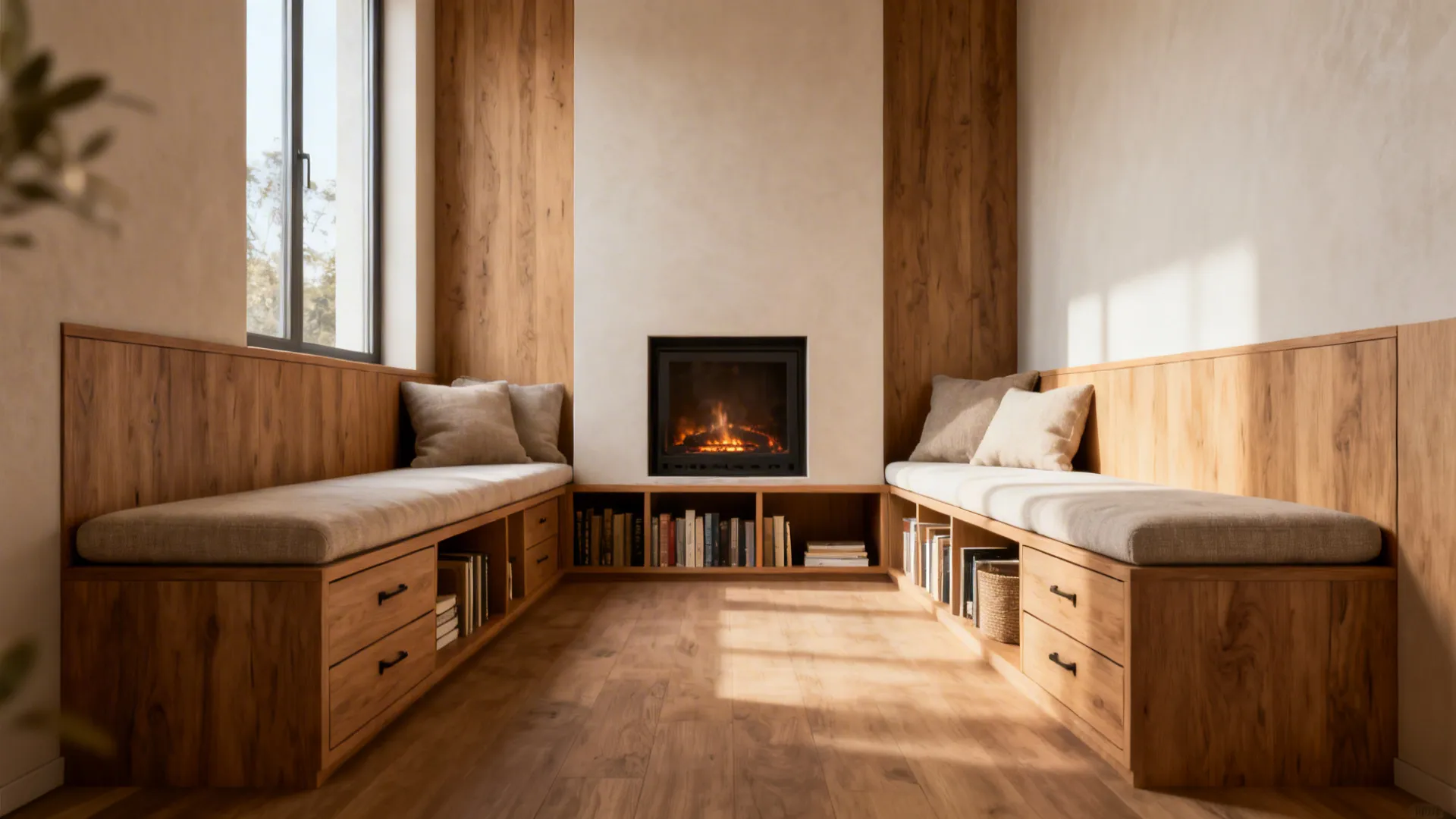 1. Built-in Seating Around the Hearth