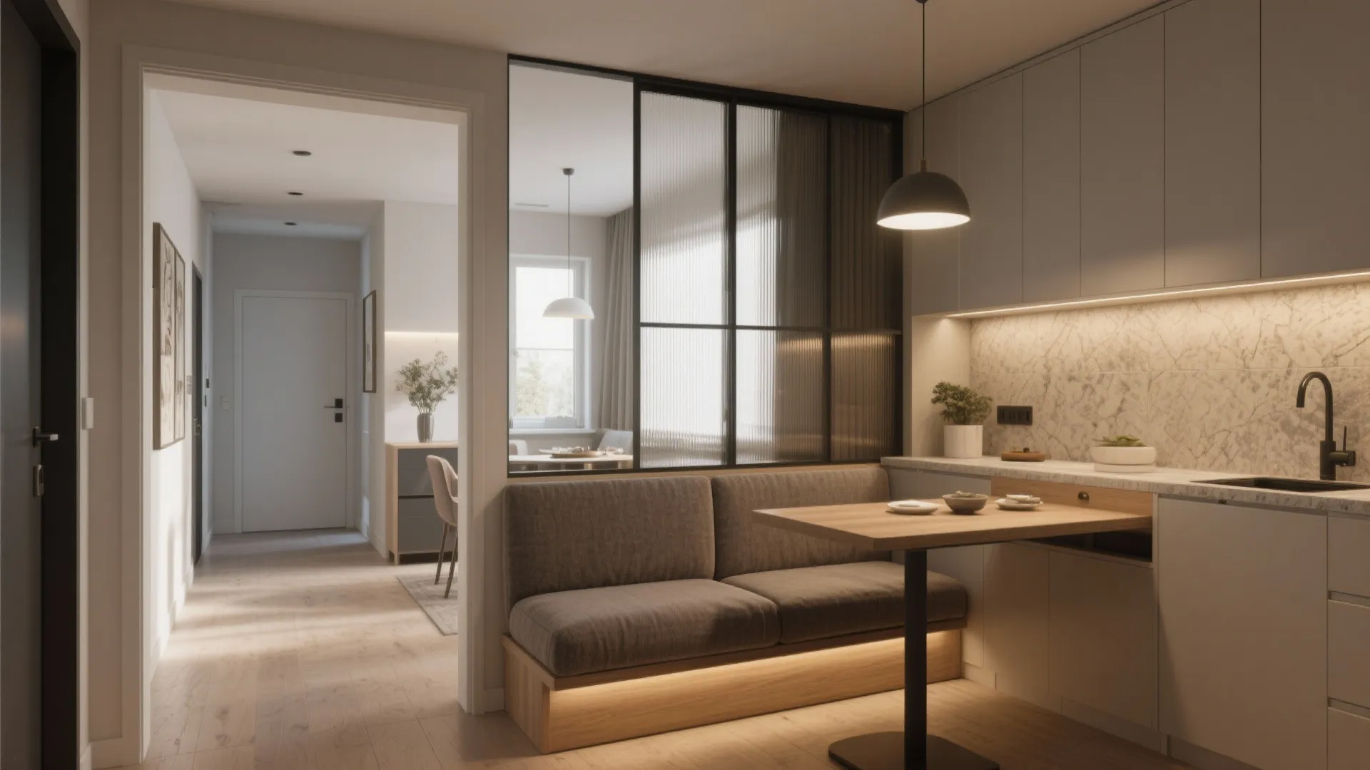 Partition with Built-in Seating