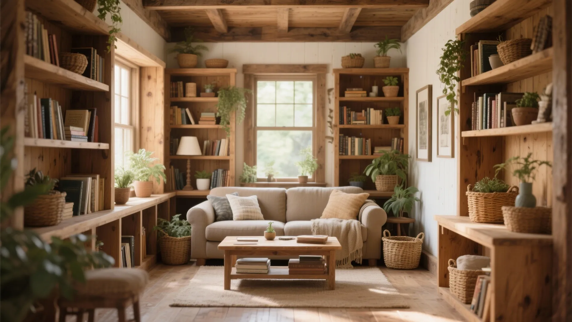 6. Built-in Shelving Around the Sofa