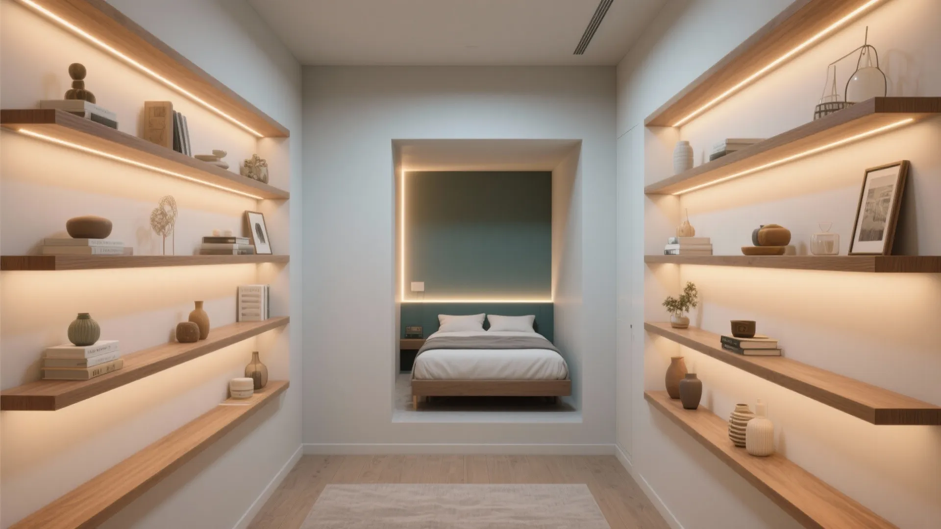 Built-in shelving and niches