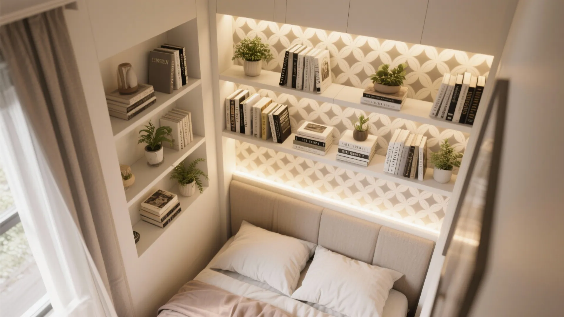 Built-in Shelving with Decorative Back Panel