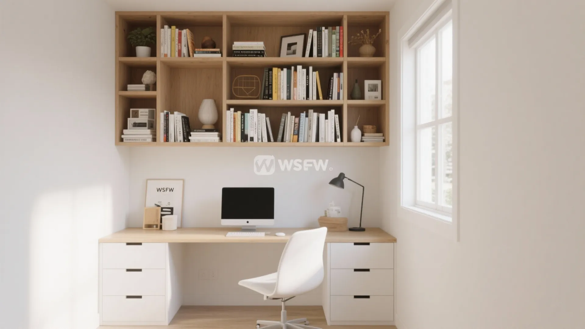 2. Built-in Shelving Above the Desk