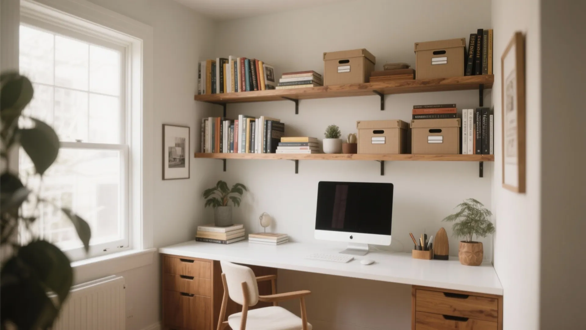 5. Built-in Shelving Above the Desk