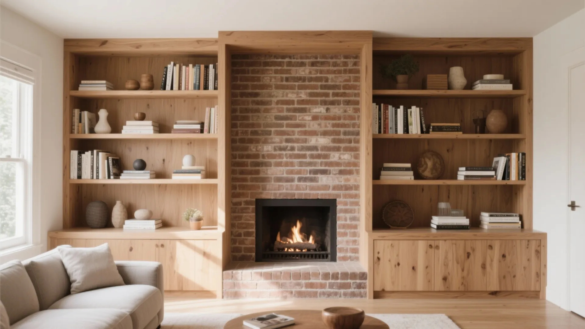 1. Minimalist Built-In Shelving Around the Fireplace