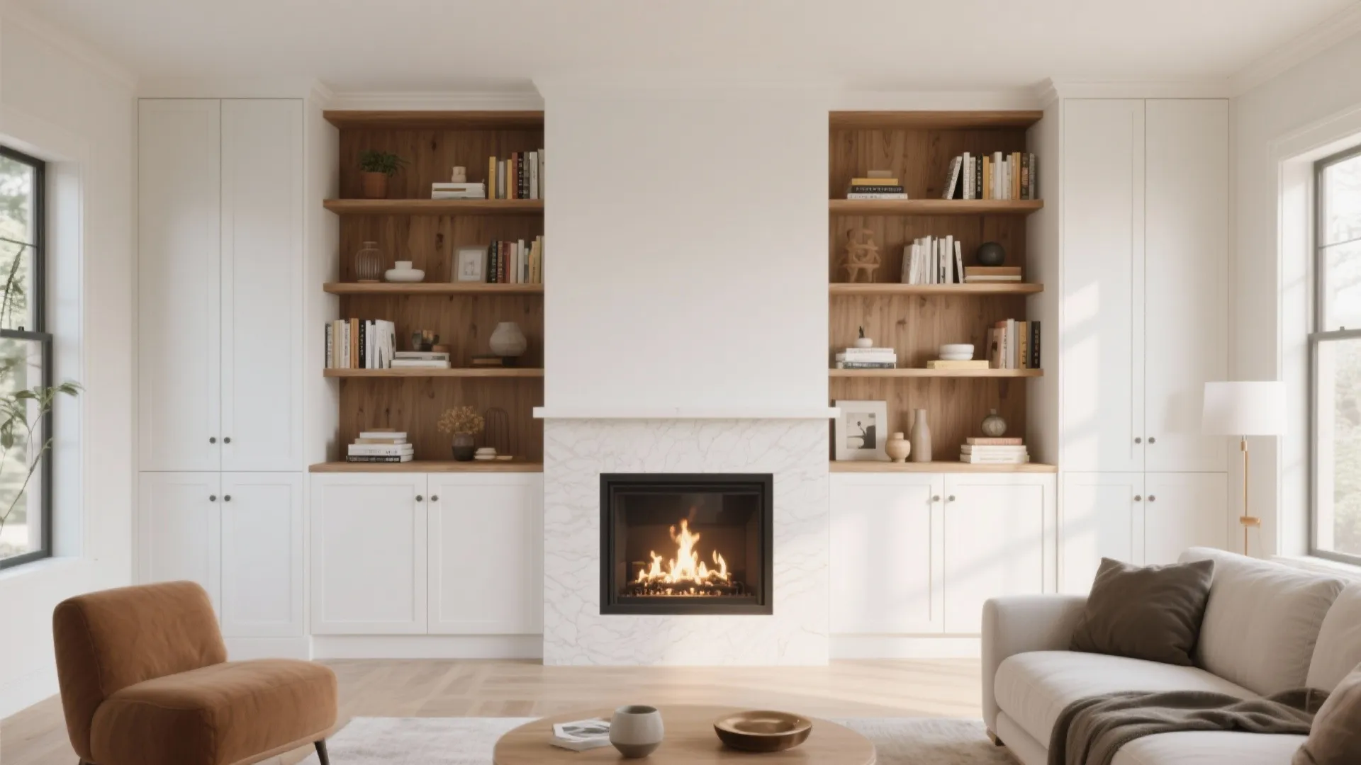 Built-in Shelving Around Fireplace