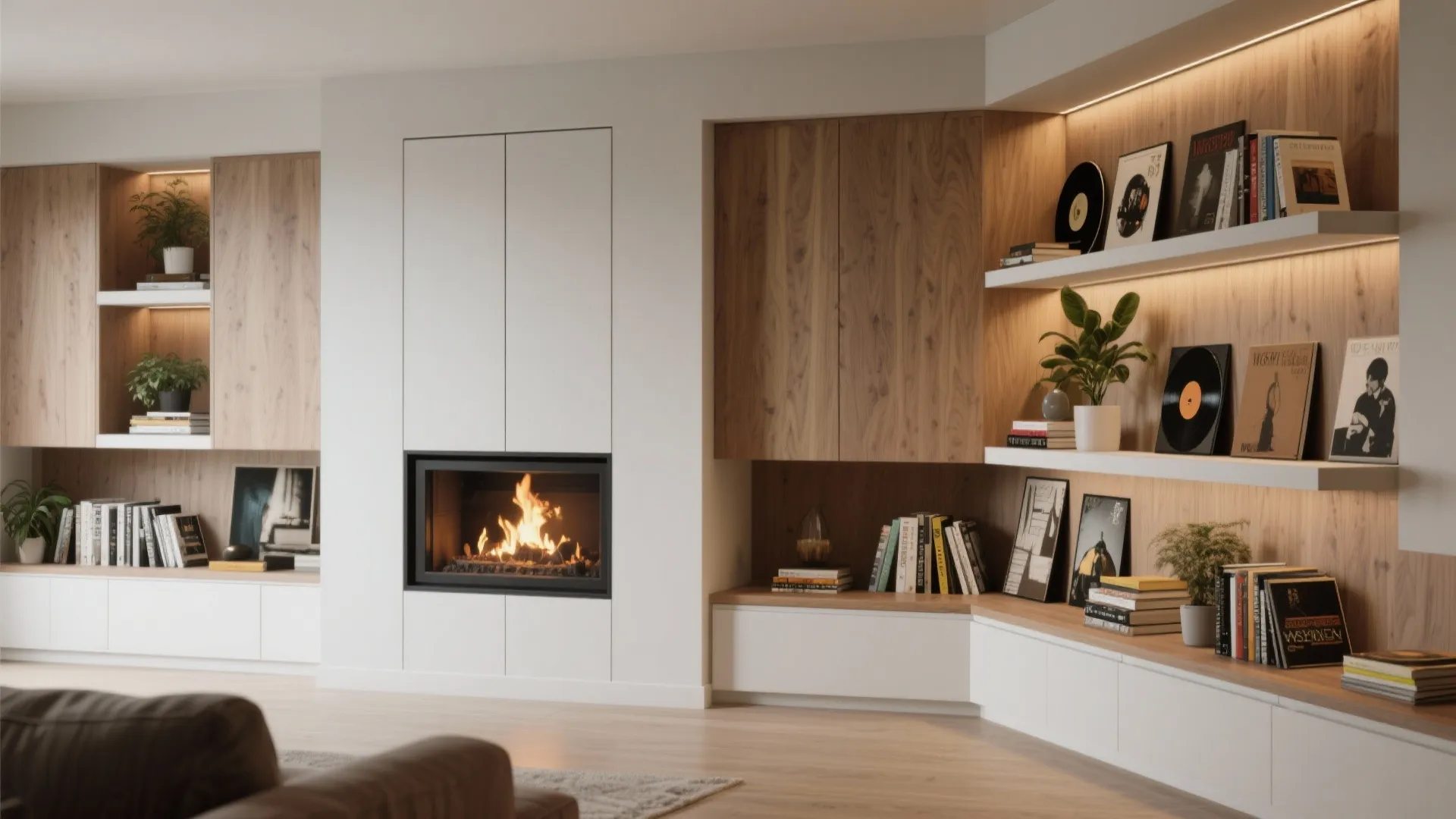 4. Built-in Shelving with Mixed Materials