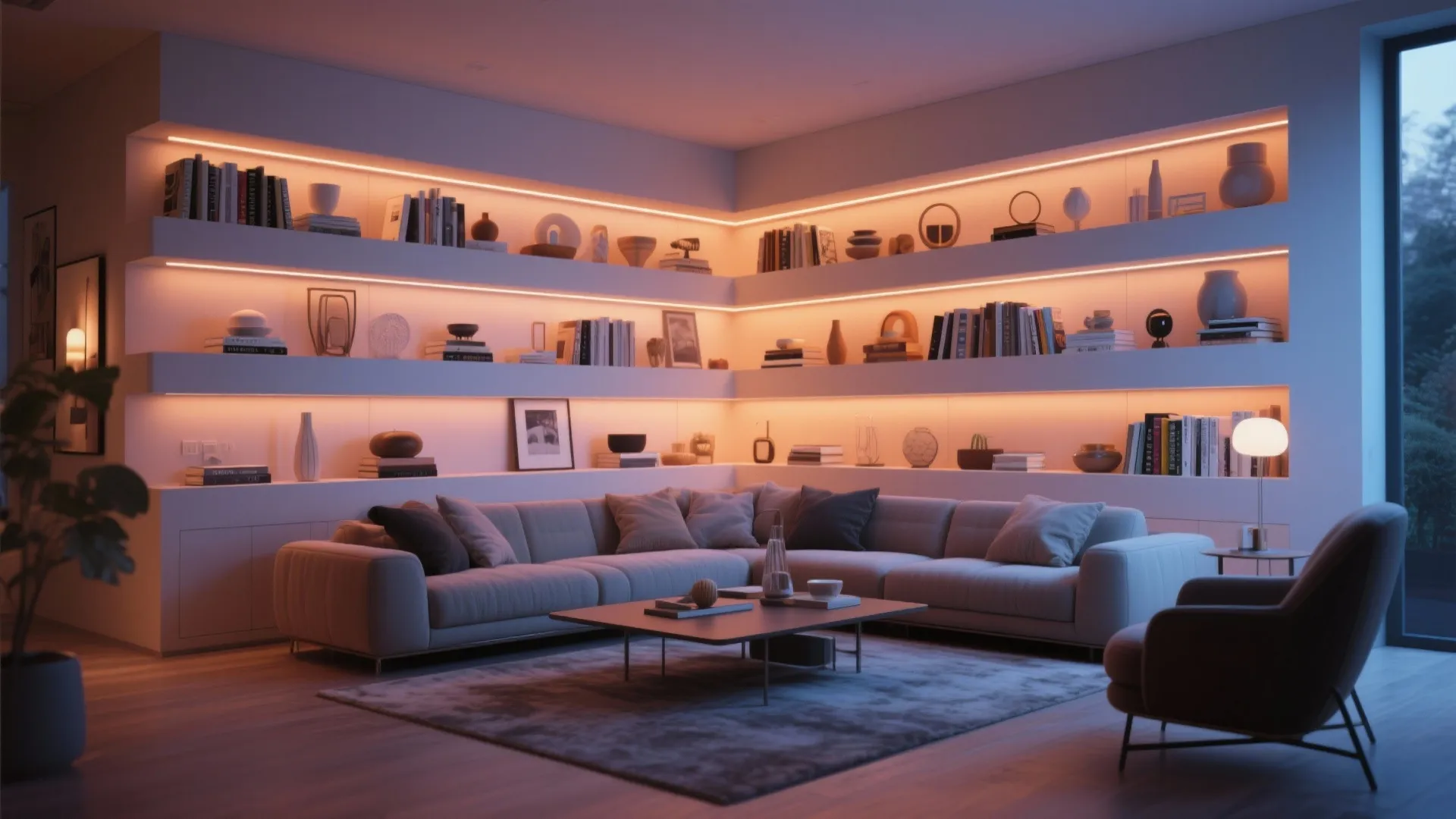 5. Built-In Shelving with Lighting