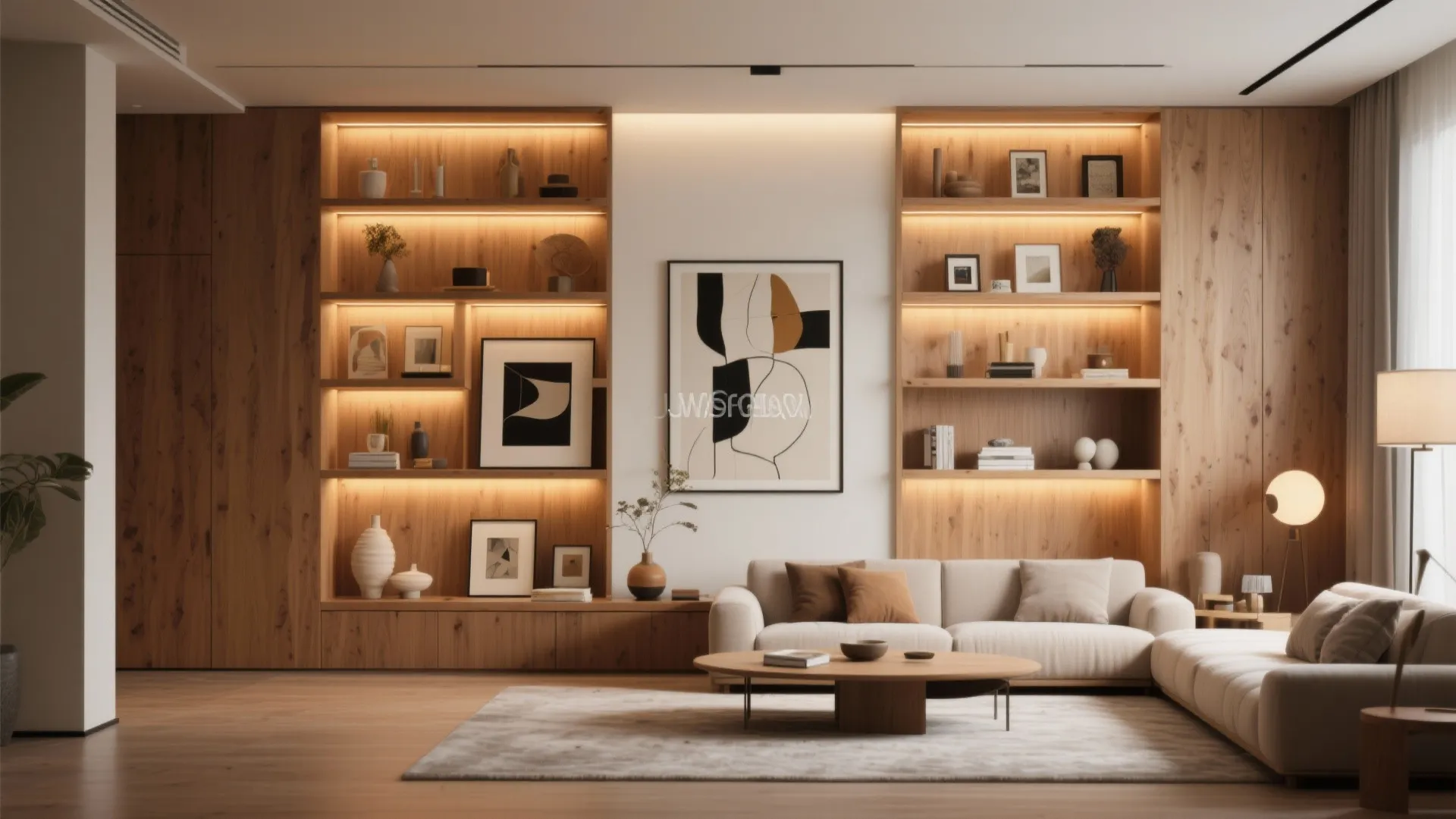 5. Built-in Shelving with Integrated Lighting