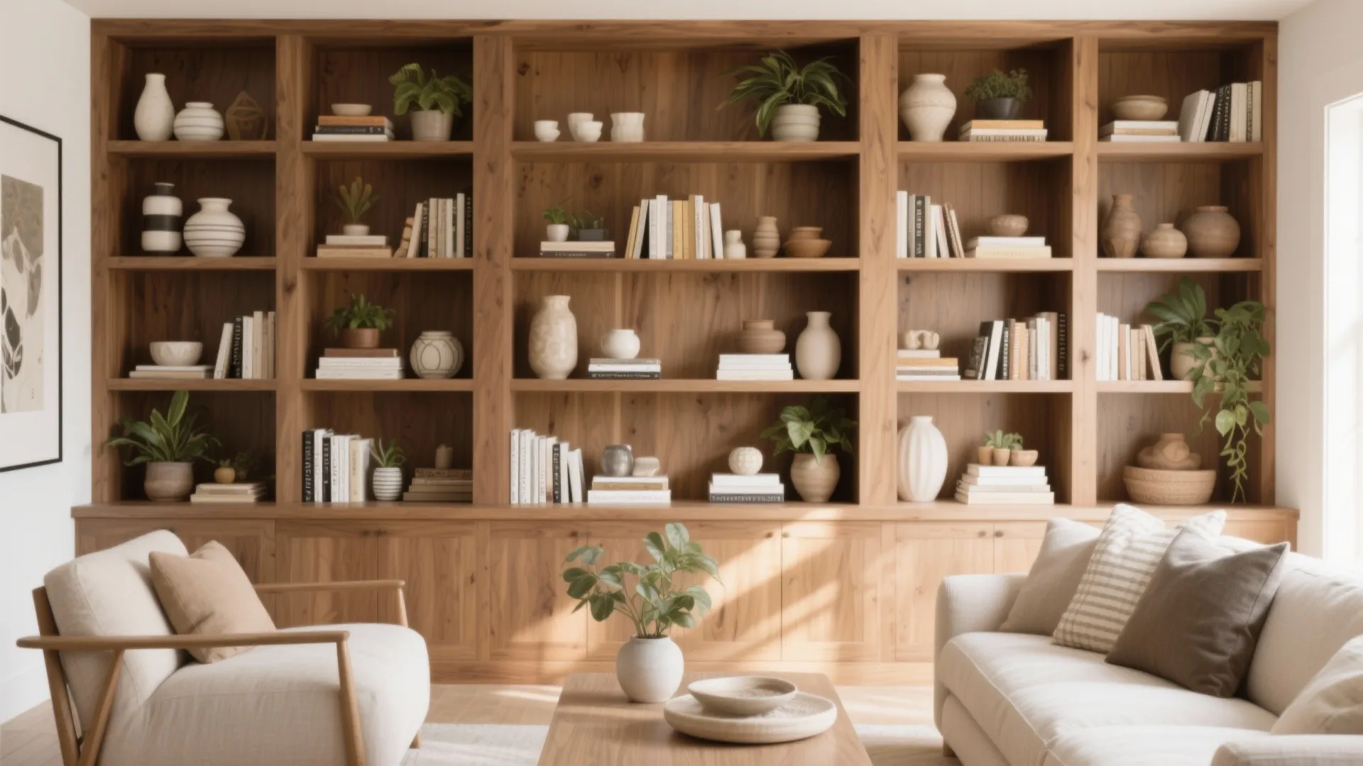 5. Built-In Shelving with Curated Decor